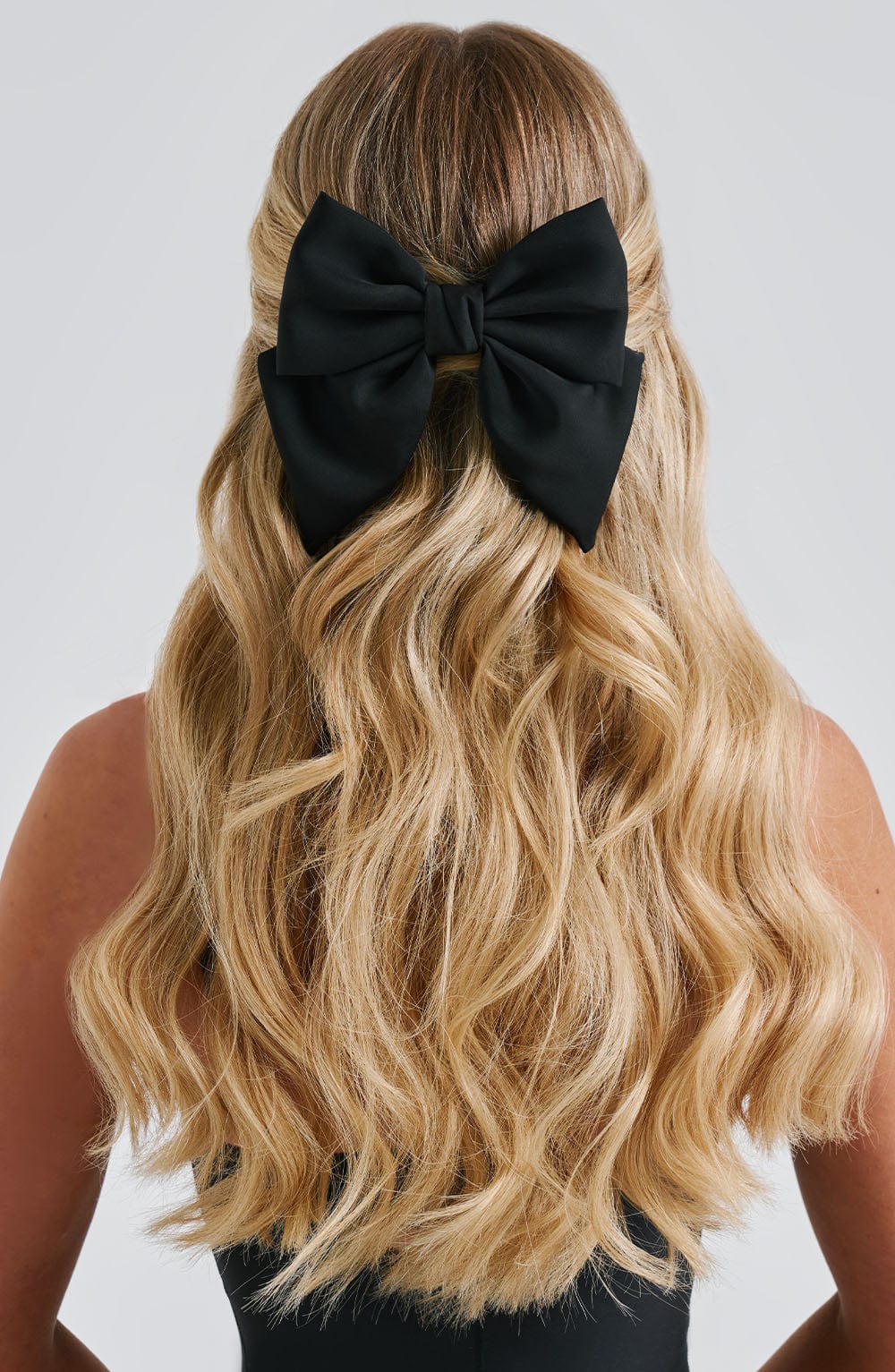Black Satin Hair Bow Clip - Perrie Barrette Hair Accessory