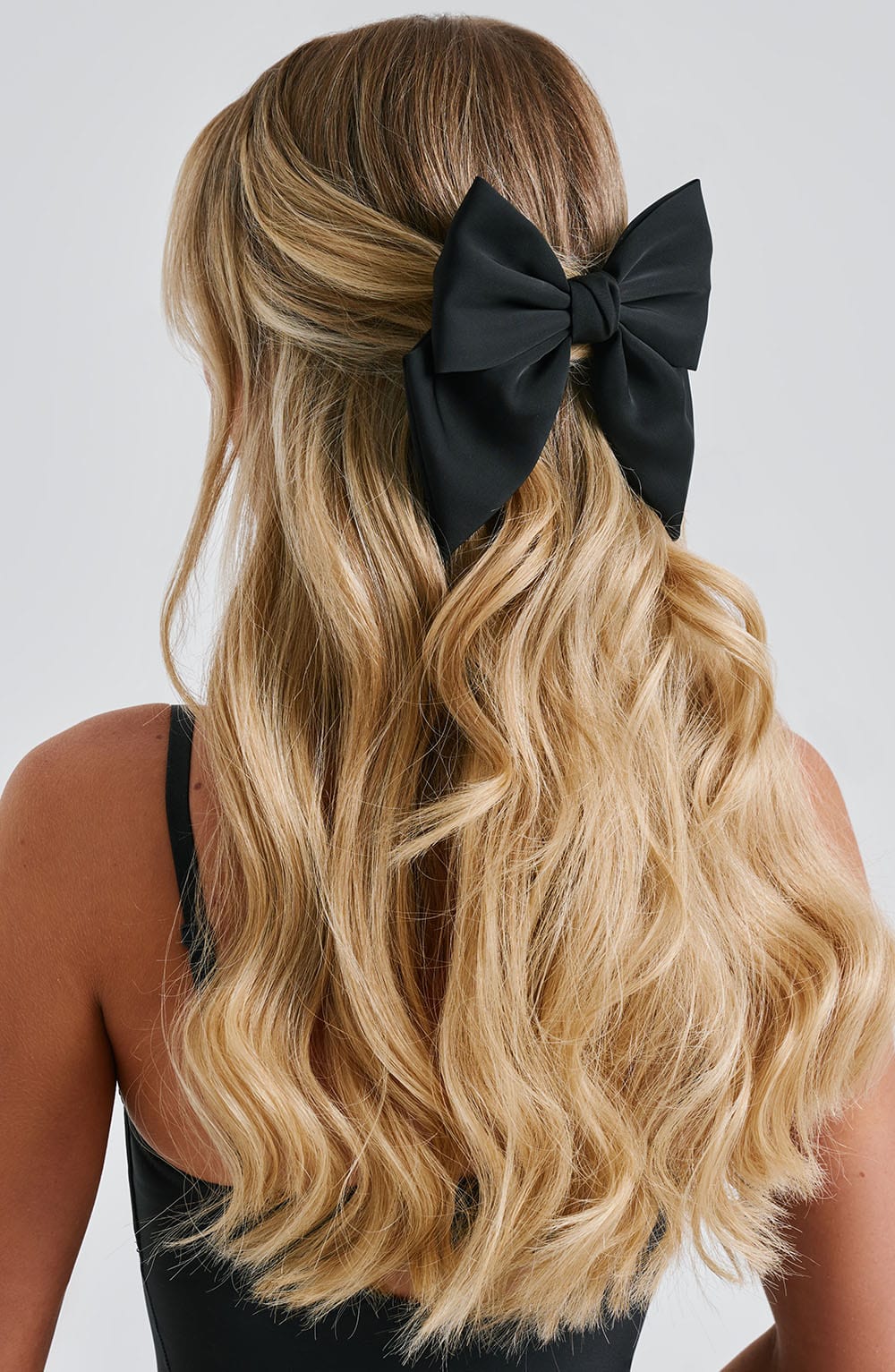 Black Satin Hair Bow Clip - Perrie Barrette Hair Accessory