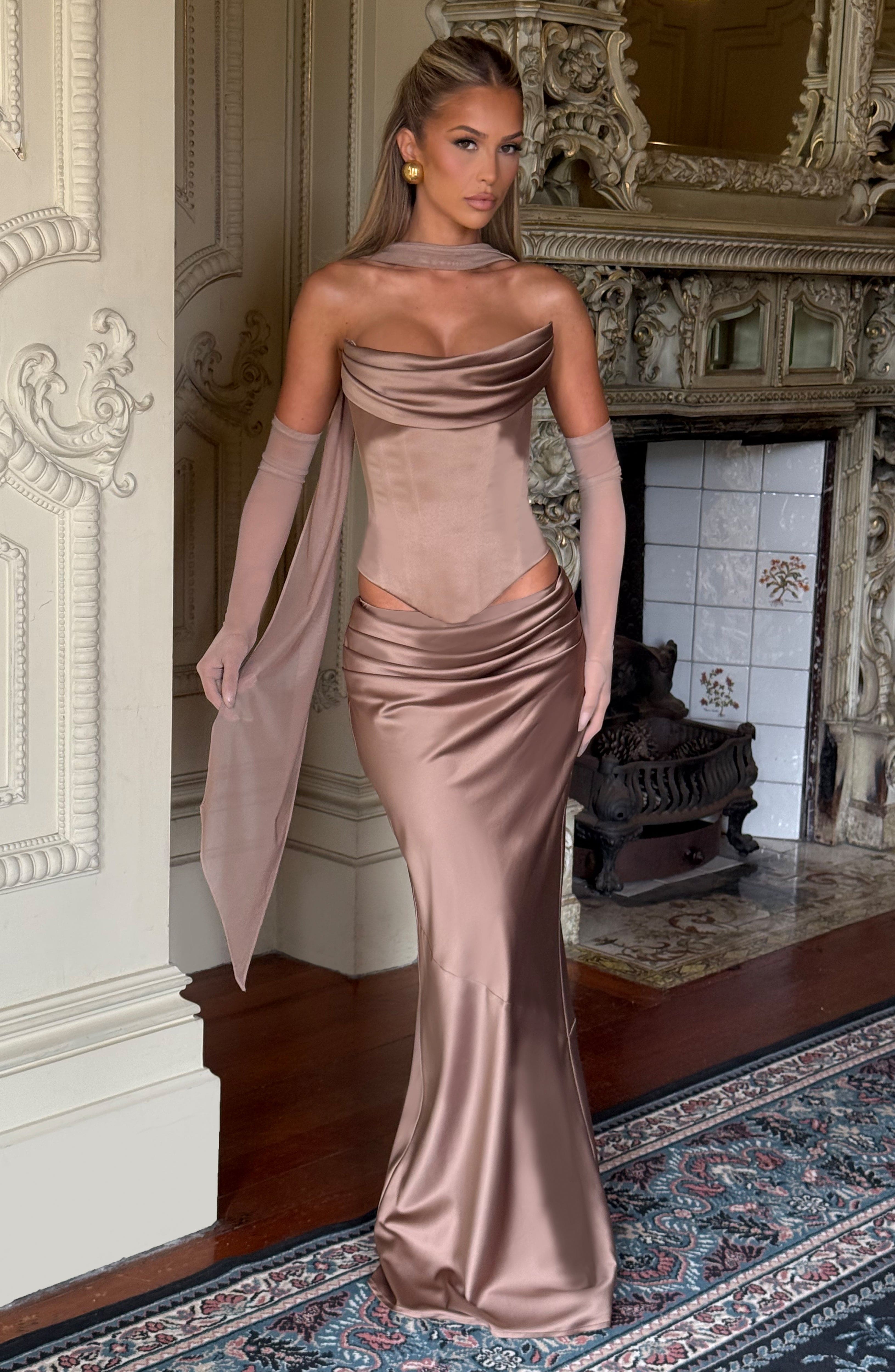 Bernadette Satin Maxi Skirt with Pleat Detail - Hazel