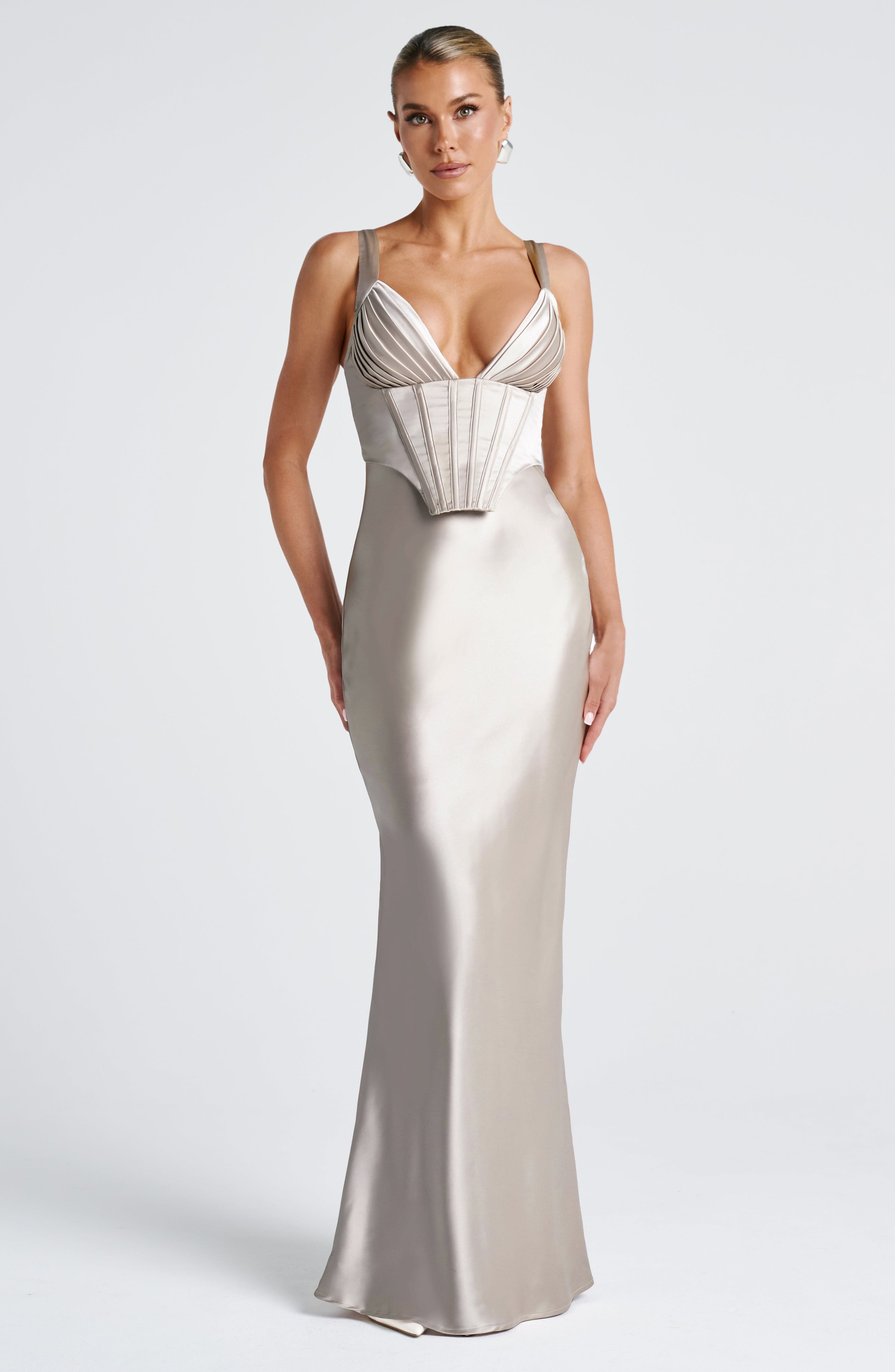 Shae Satin Corset Maxi Dress with Lace-Up Back | Shell