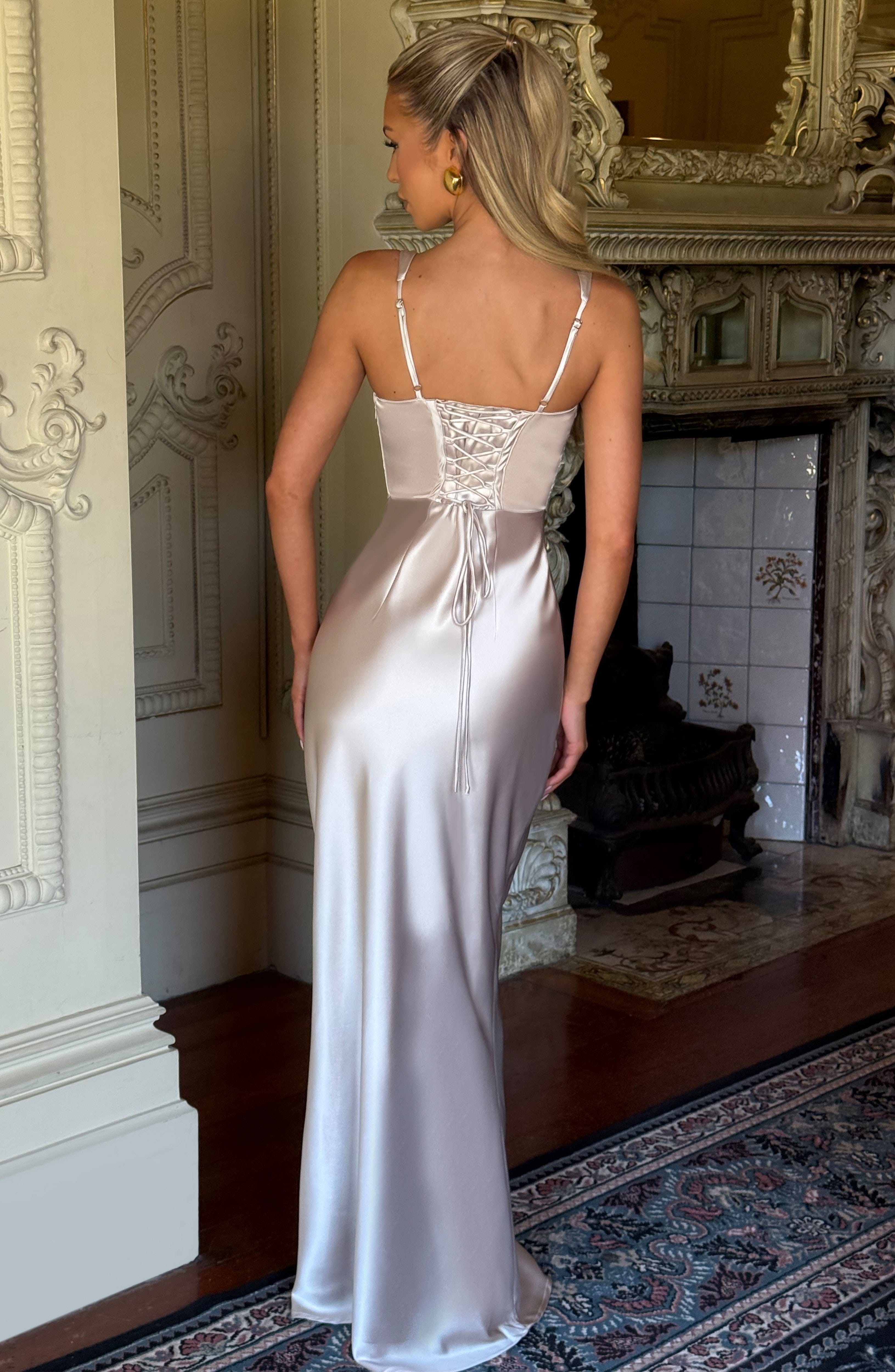Shae Satin Corset Maxi Dress with Lace-Up Back | Shell