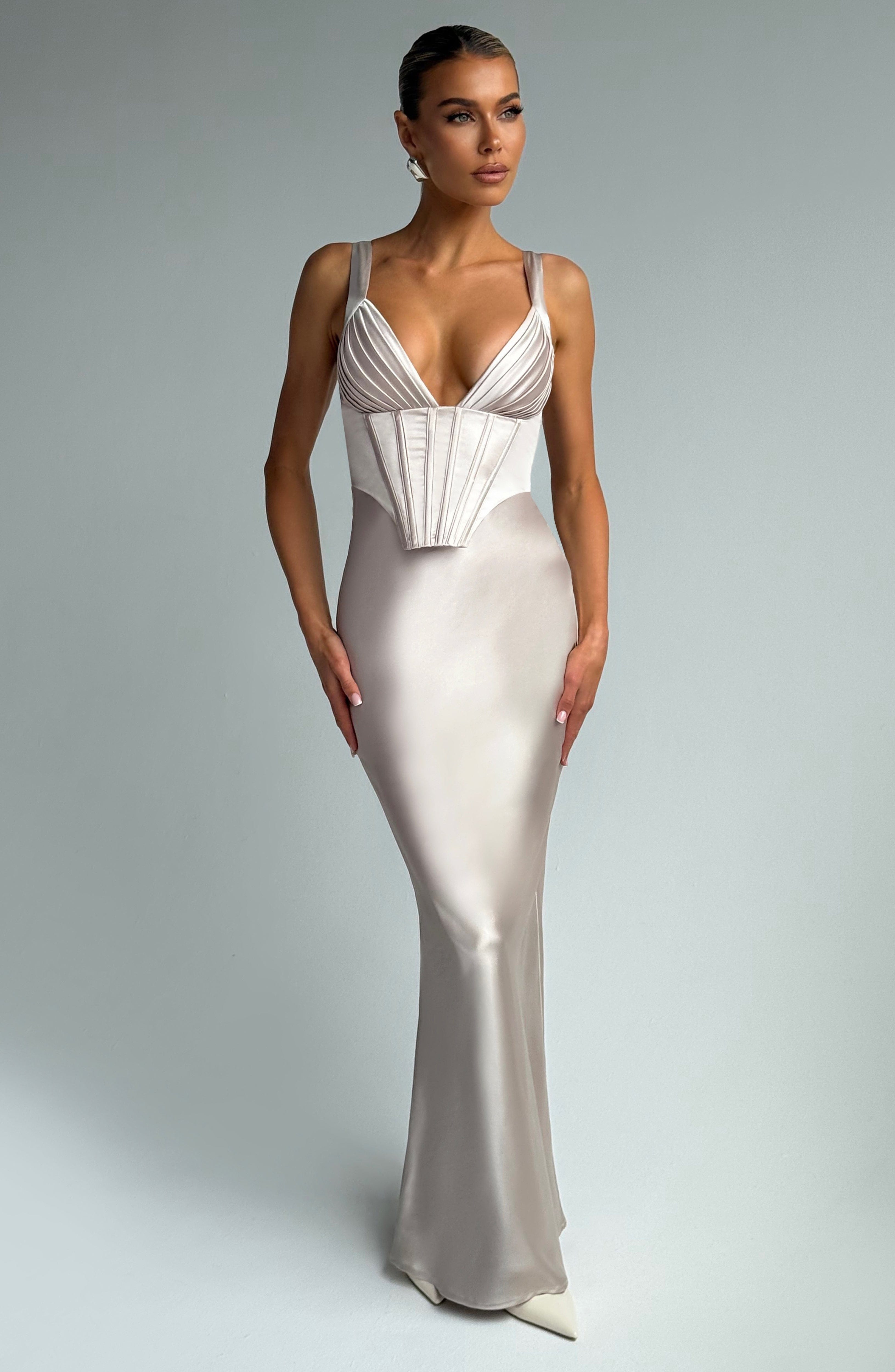 Shae Satin Corset Maxi Dress with Lace-Up Back | Shell