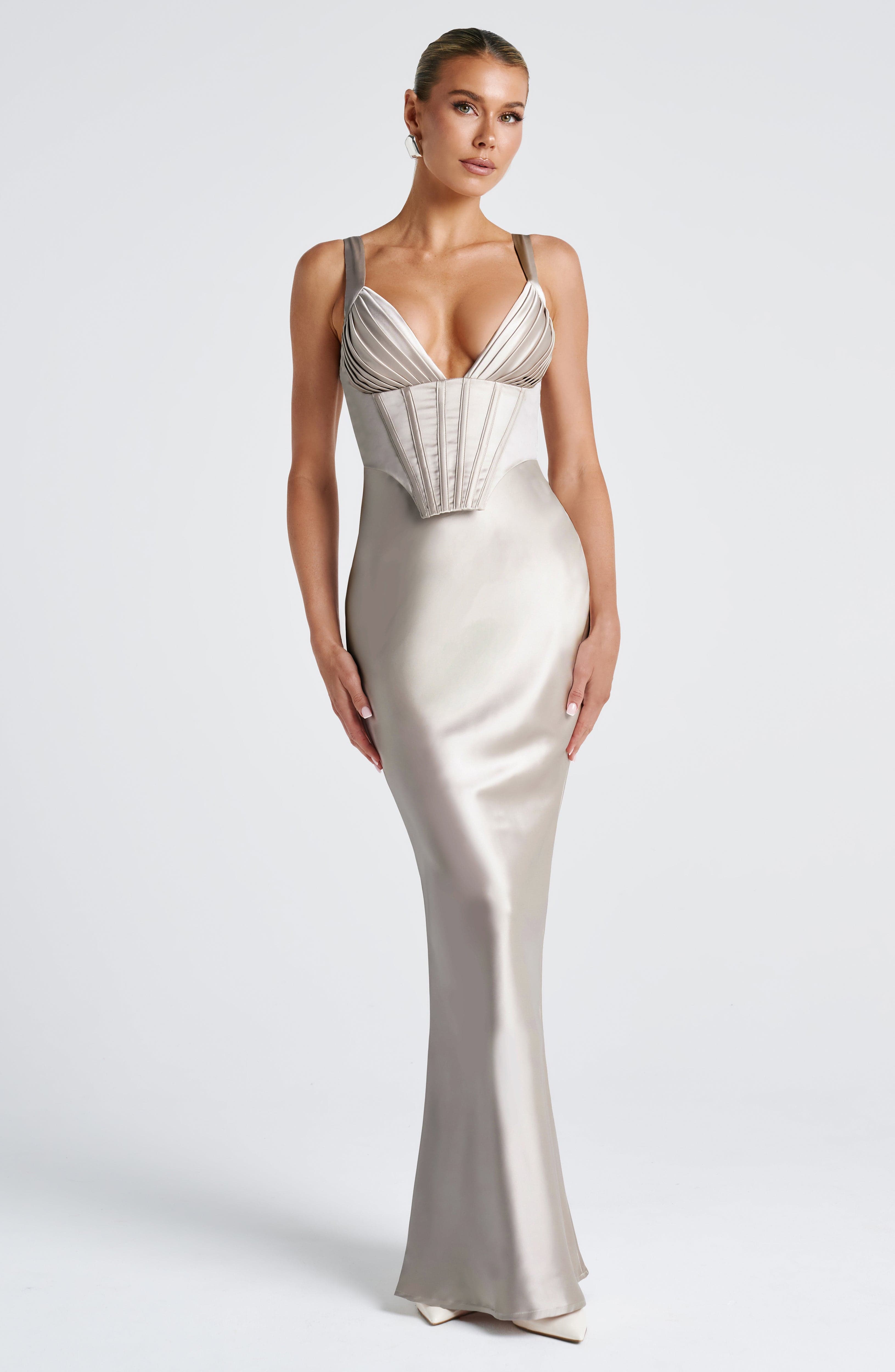 Shae Satin Corset Maxi Dress with Lace-Up Back | Shell