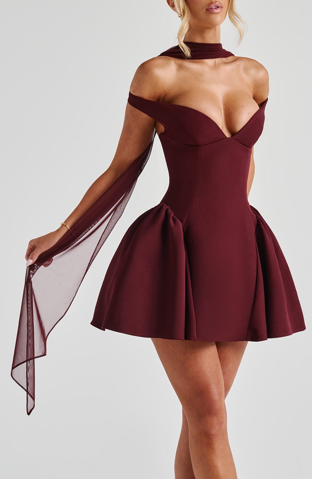 Ayla Scarf - Cherry Lacquer Semi-Sheer Stretch Mesh Wrap