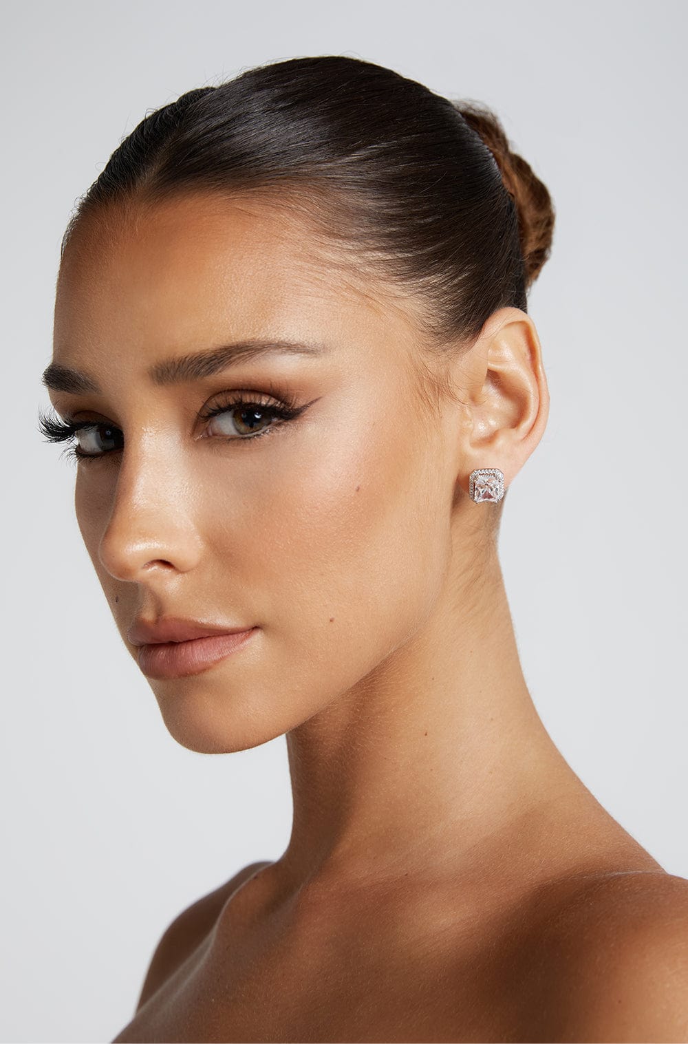 Silver Rhinestone Stud Earrings – Odessa Square Jewel Design