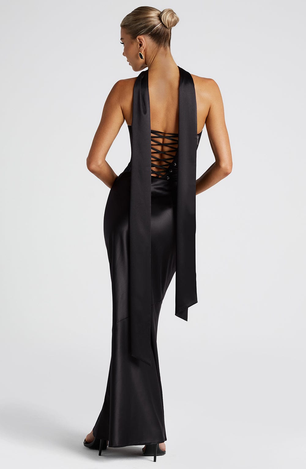 Black Satin Sybil Scarf - Elegant Double-Layered Neck Wrap