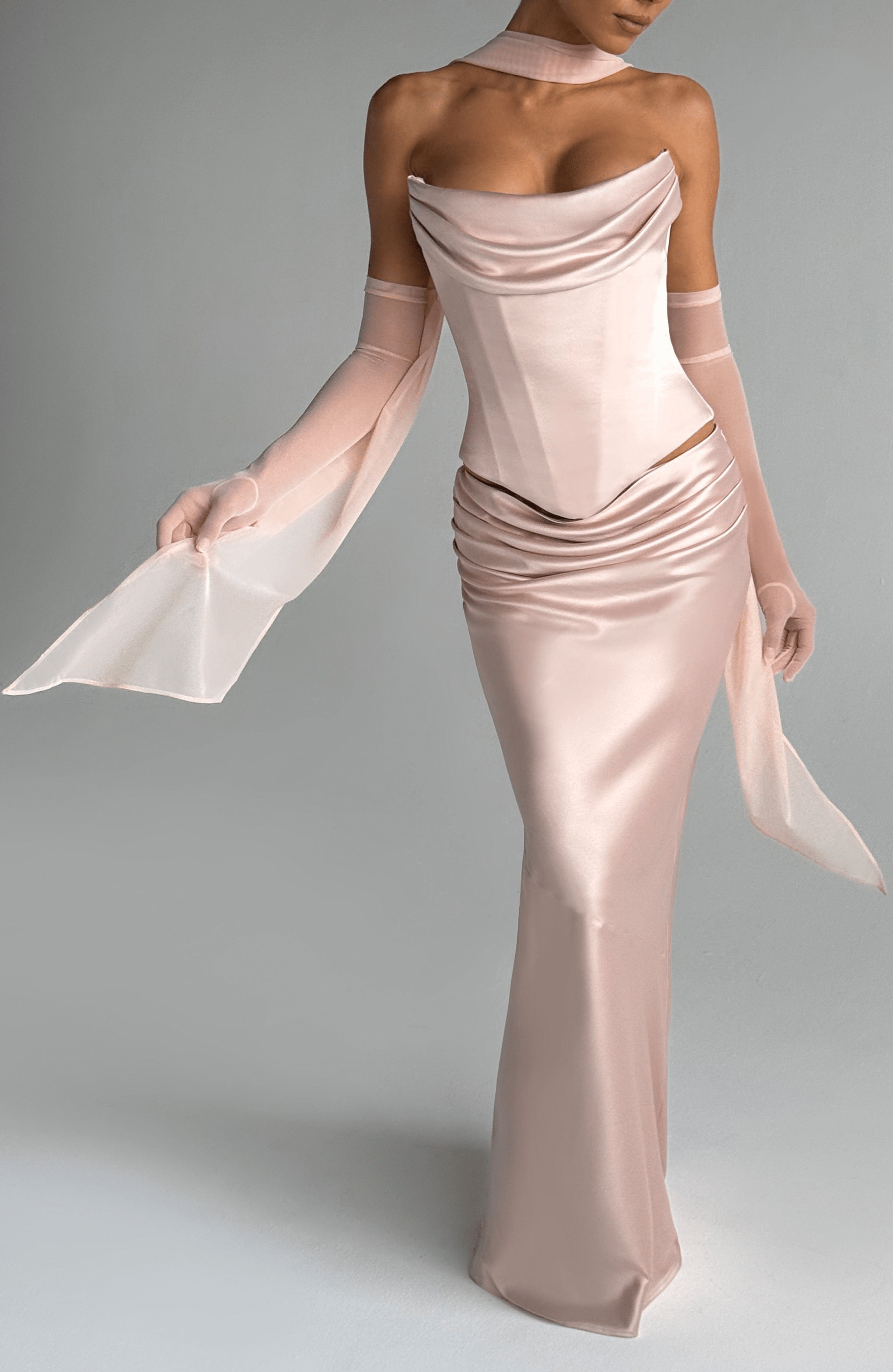 Soft Peach Mesh Scarf - Ayla Elegant Neck Wrap