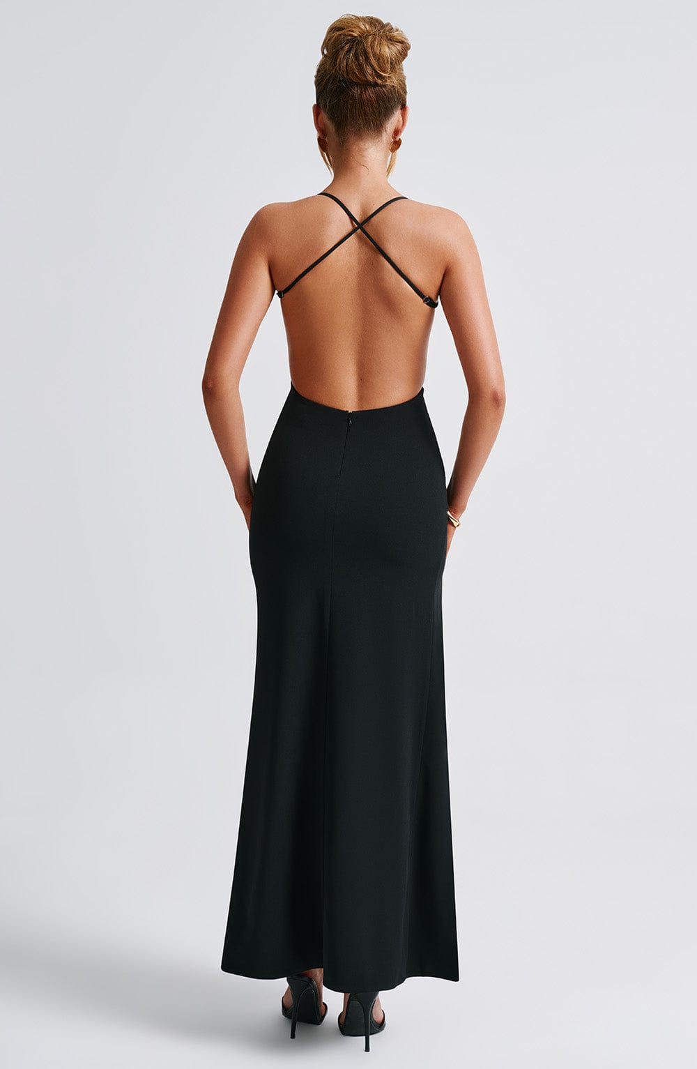 Beatrix Black Maxi Dress with Low Back & Thigh Split