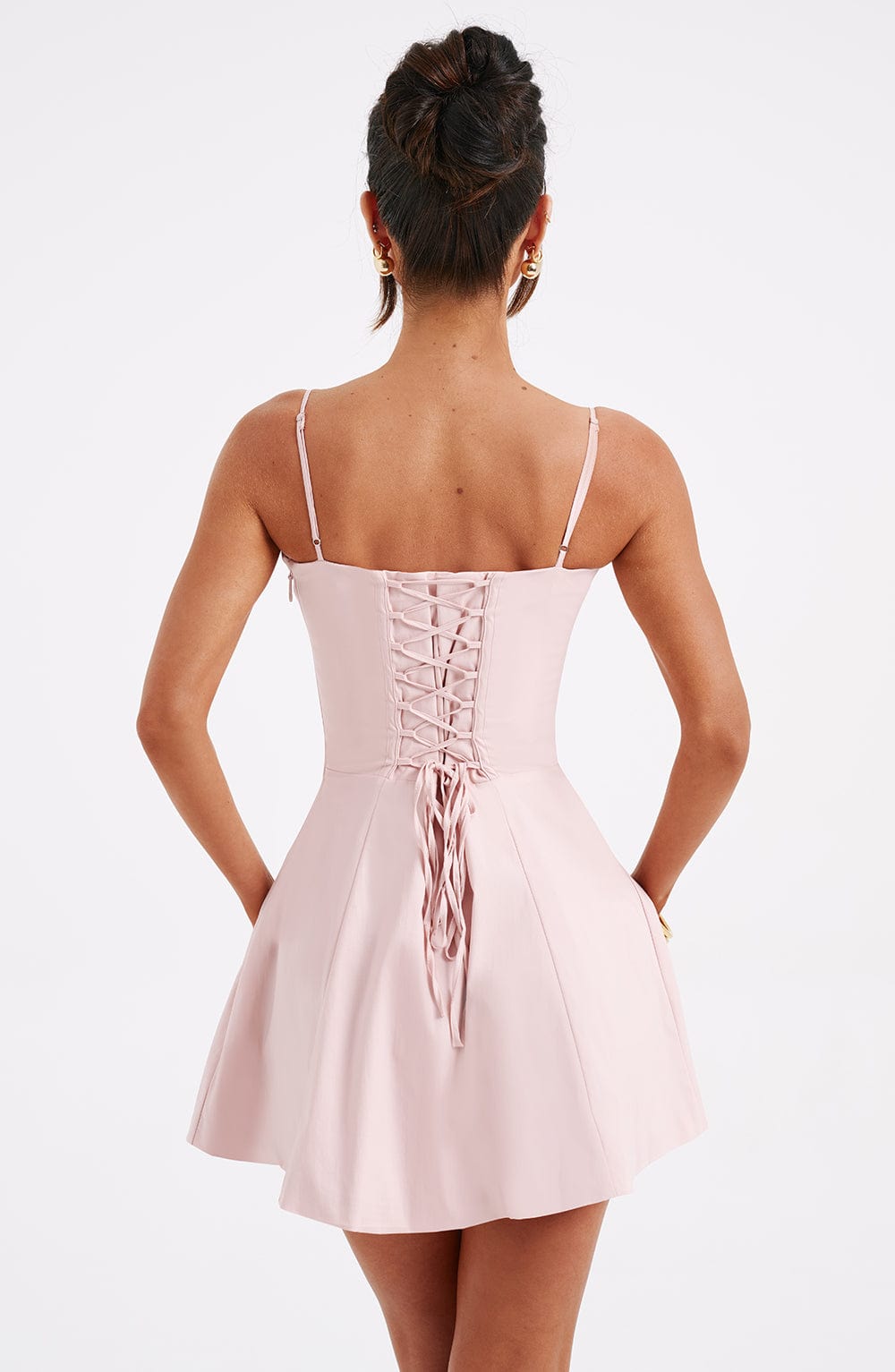 Blush Lace Corset Mini Dress with Voluminous Skirt