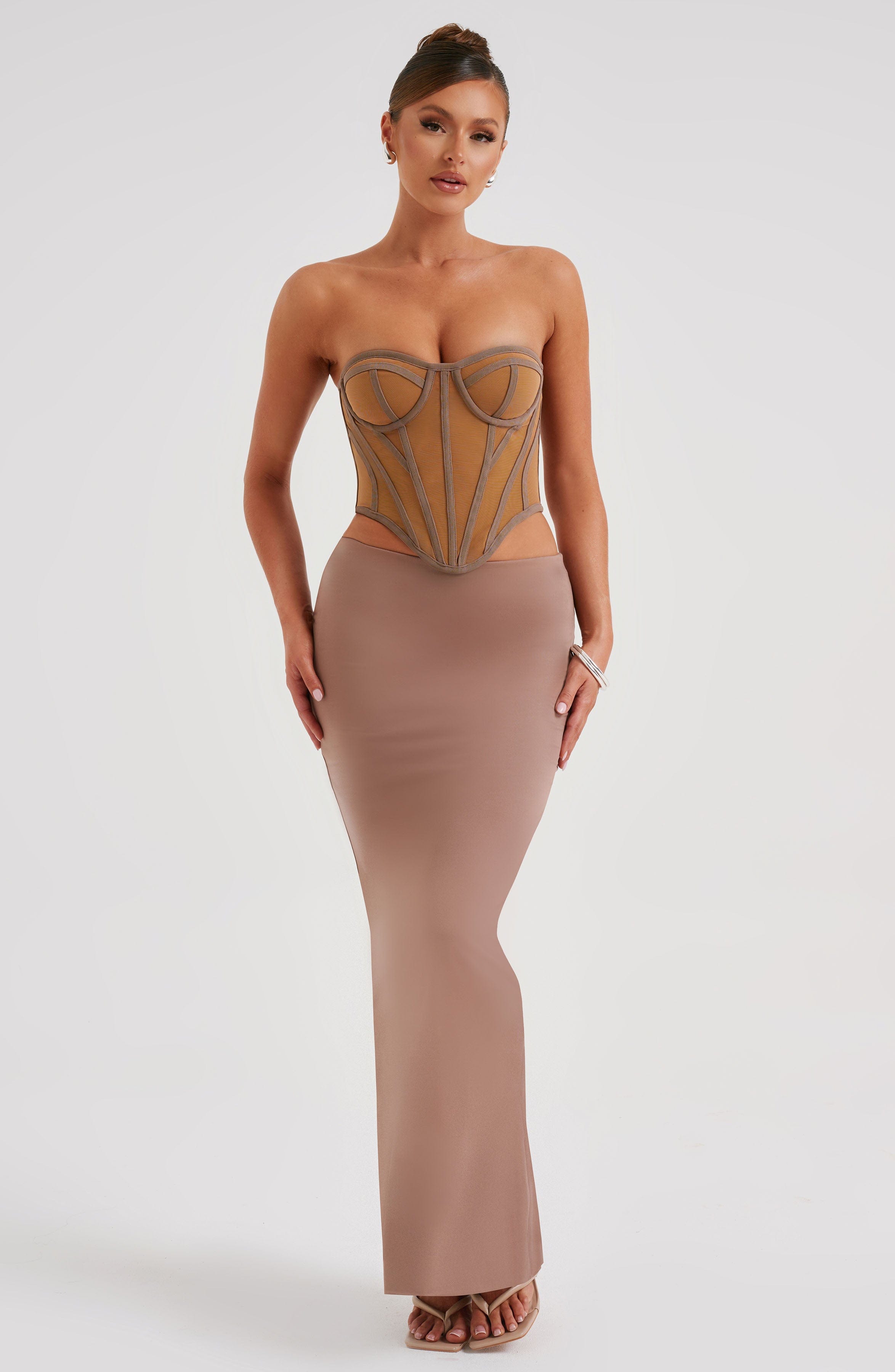 Astrid High Waist Stretchy Maxi Skirt in Chocolate