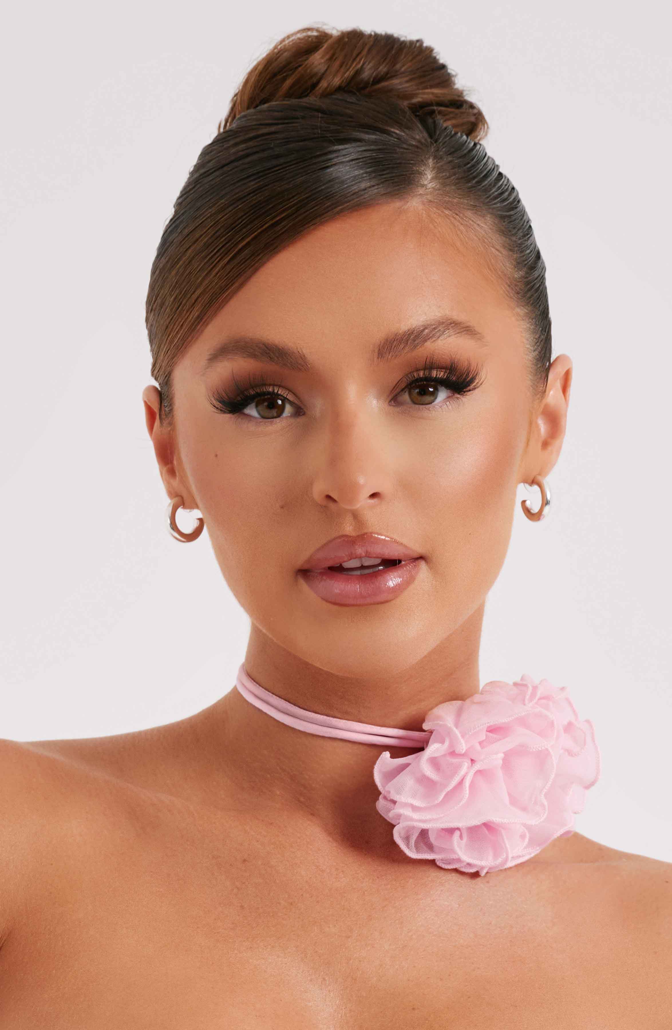 Tilli Pink Floral Neck Tie with Corsage Detail
