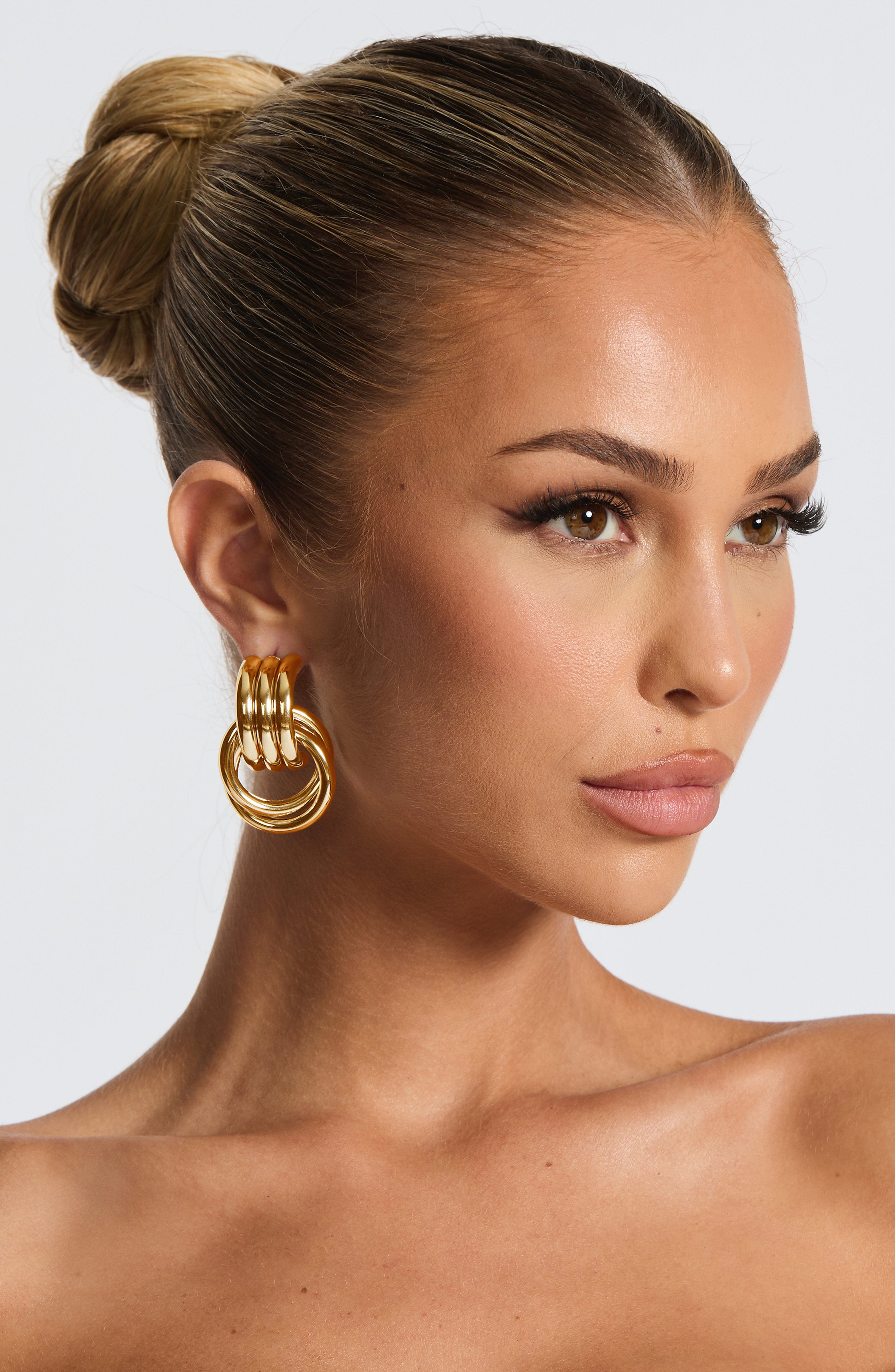 Gold Triple-Bar Hoop Earrings – Melita Studs for Elegance