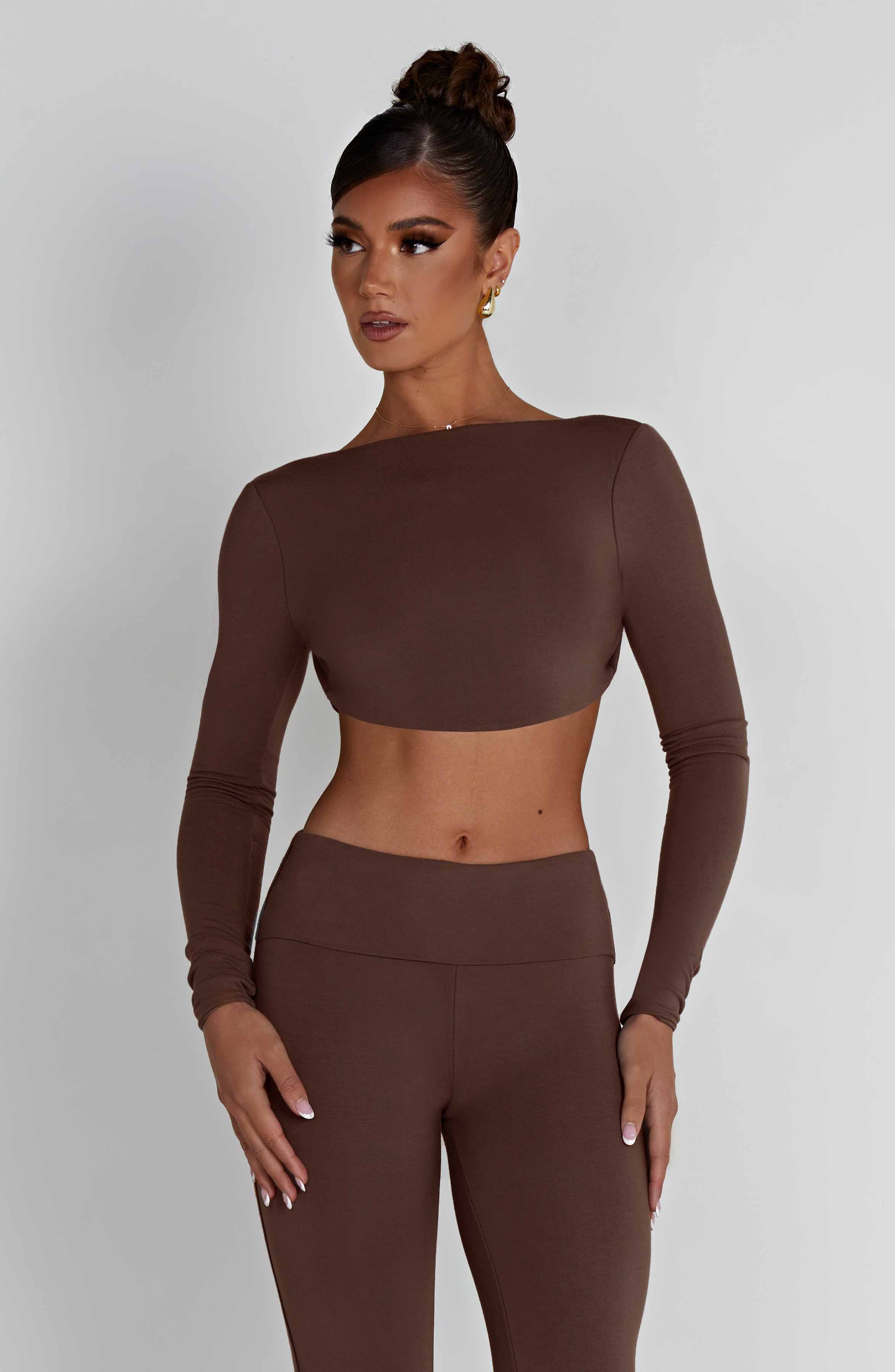 Sahra Backless Tie Strap Crop Top - Chocolate Modal