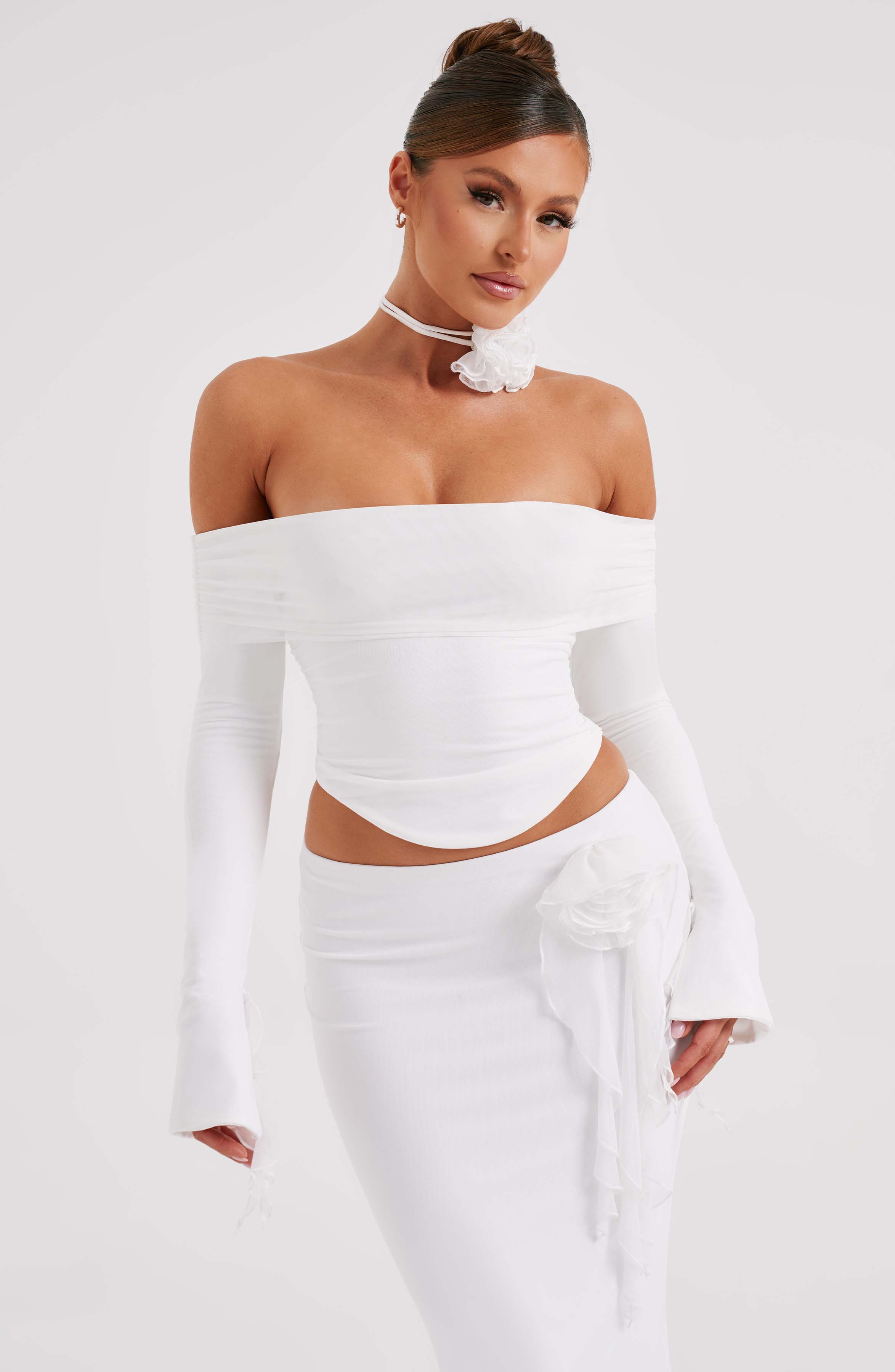 Tilli Ivory Floral Neck Tie with Corsage Detail