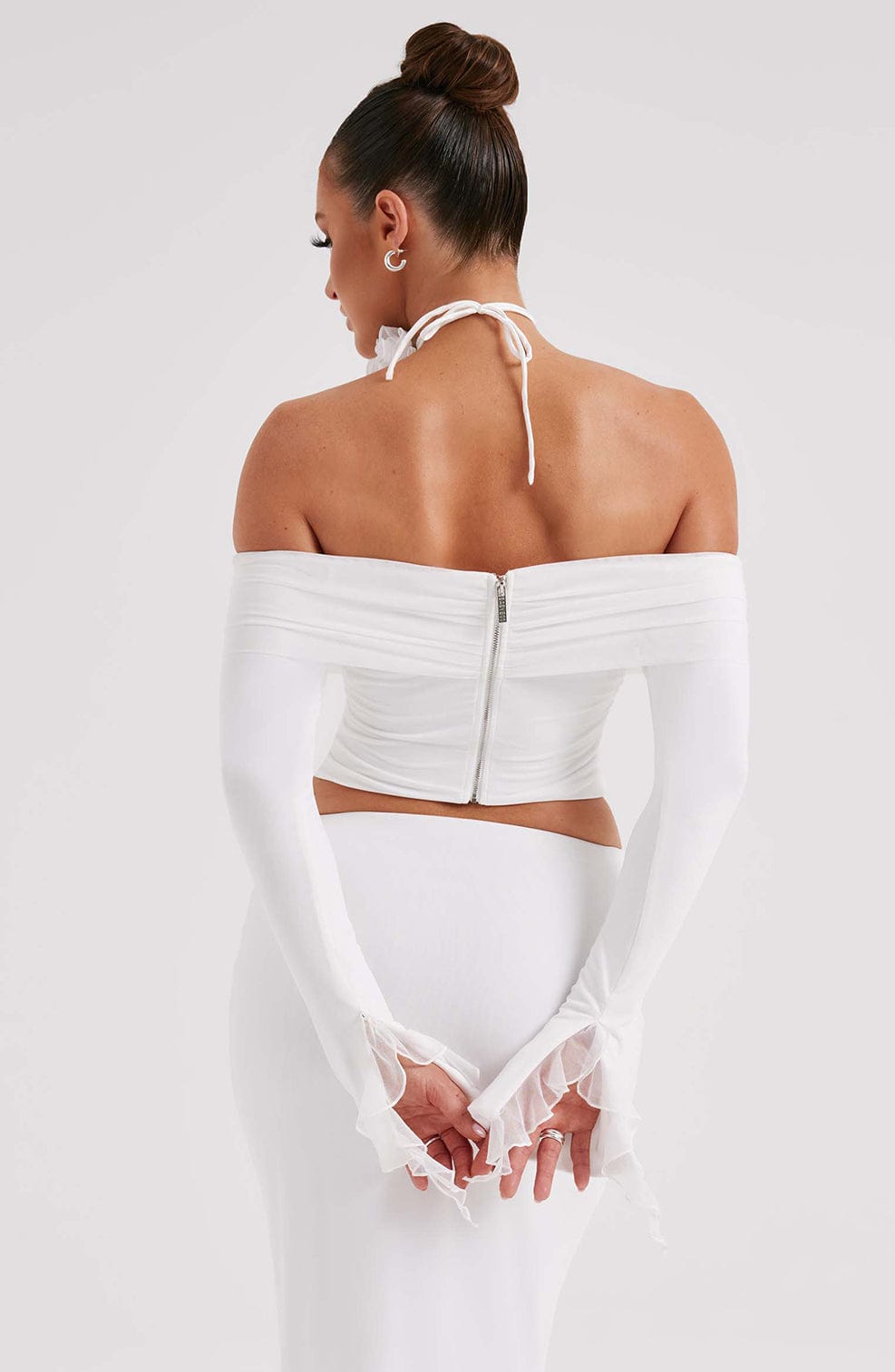Tilli Ivory Floral Neck Tie with Corsage Detail