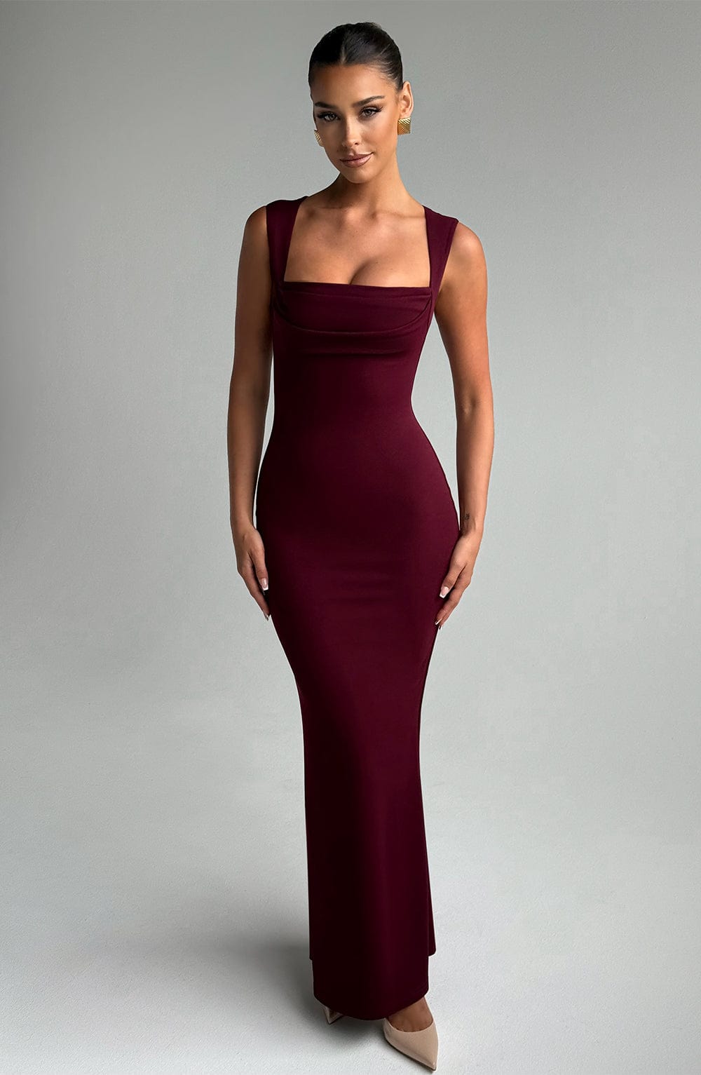 Cherry Lacquer Maxi Dress with Square Neckline | Helena