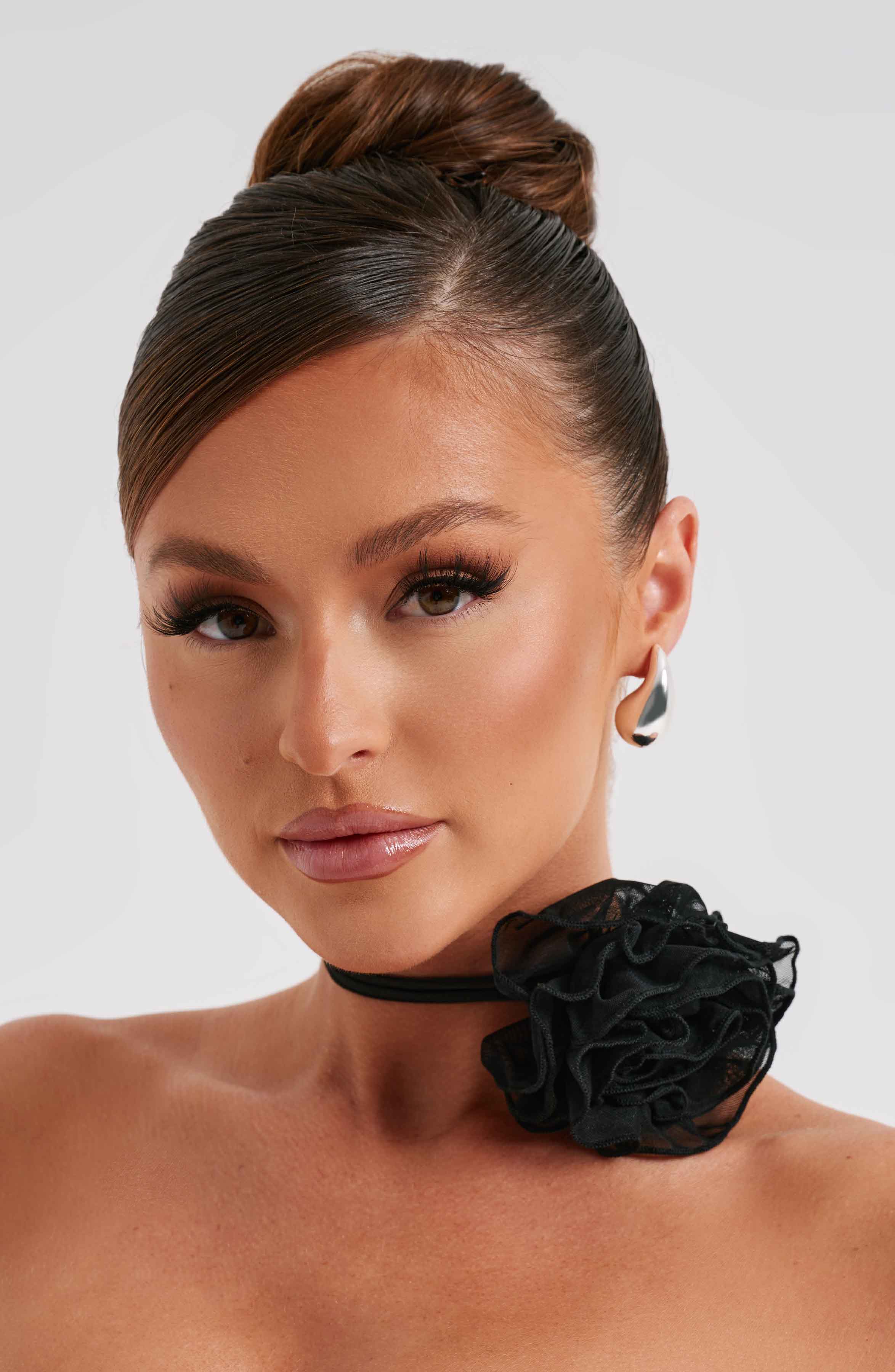 Tilli Black Floral Neck Tie with Corsage Detail