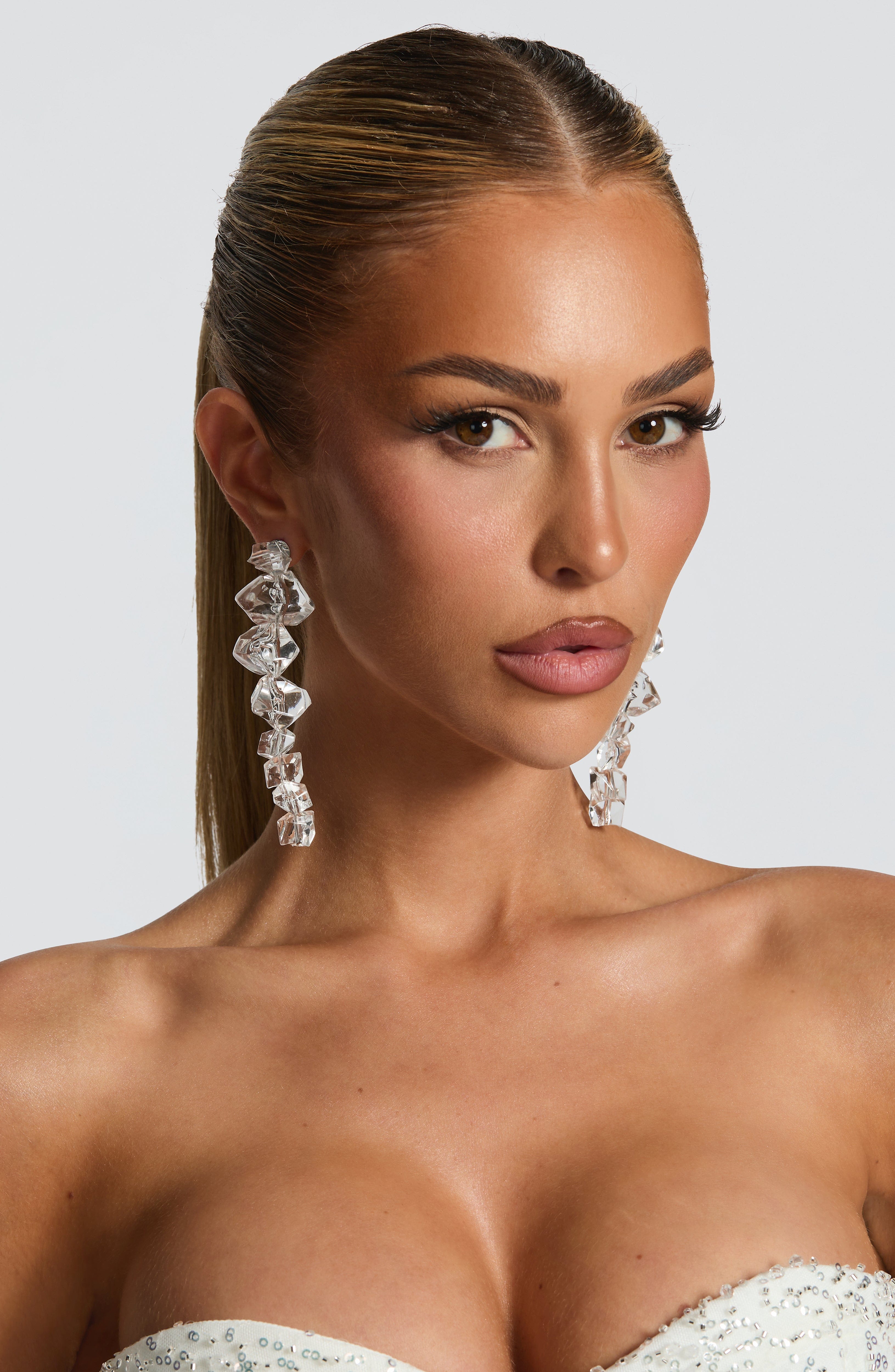 Lumina Crystal Drop Earrings - Clear Stud Design