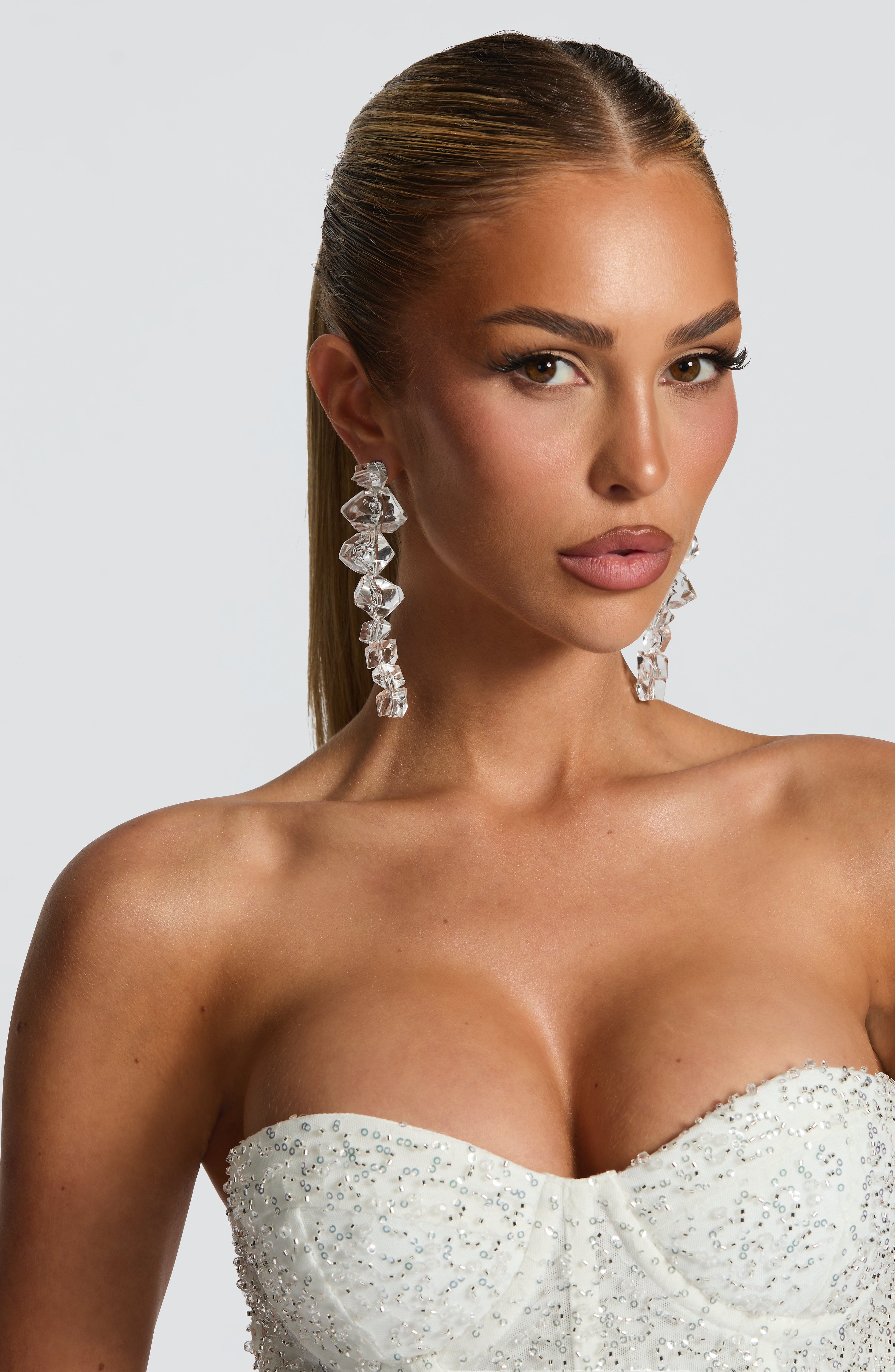 Lumina Crystal Drop Earrings - Clear Stud Design