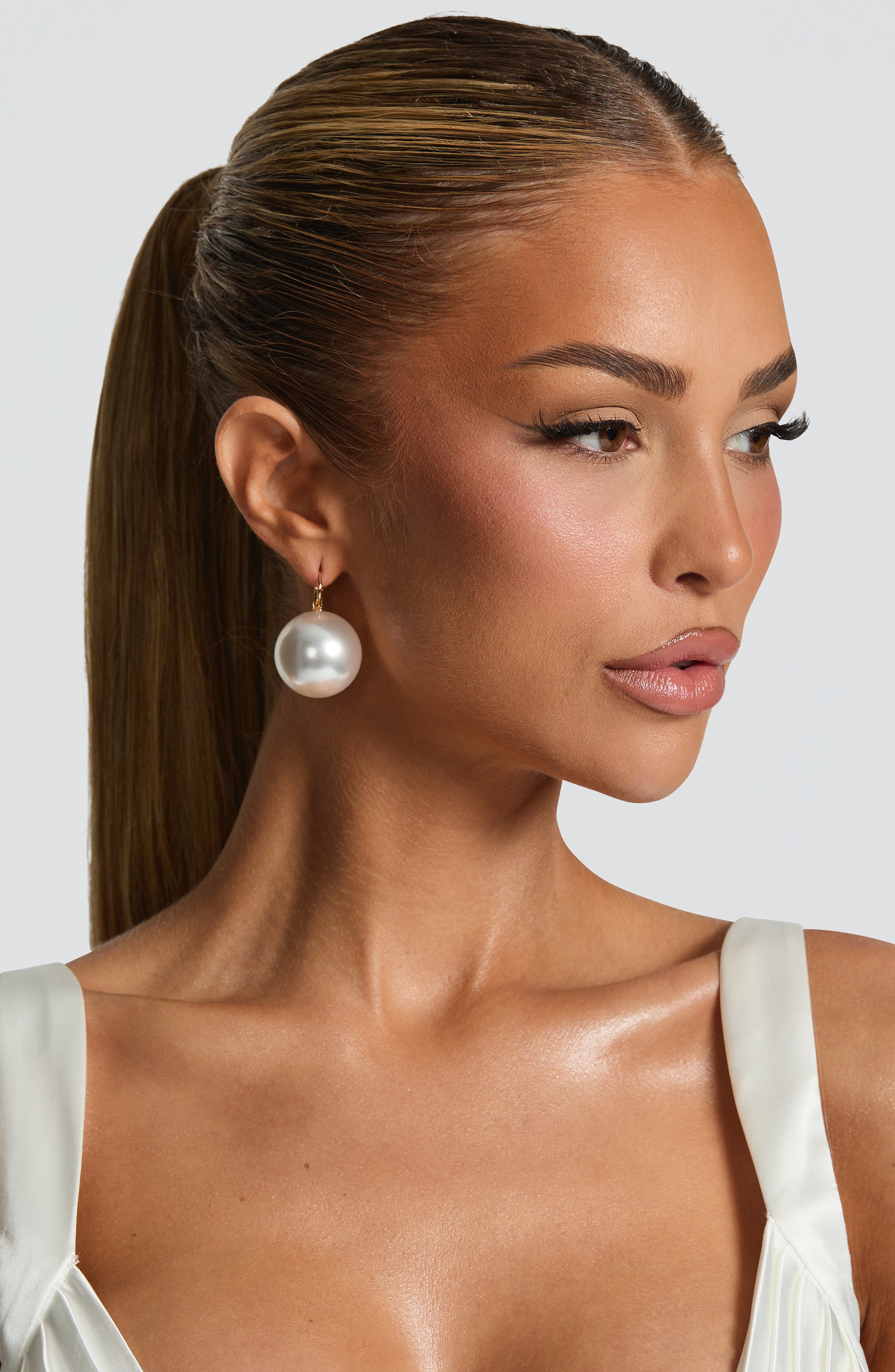 Pearl Drop Hoop Earrings - Gold Therese Elegant Jewelry