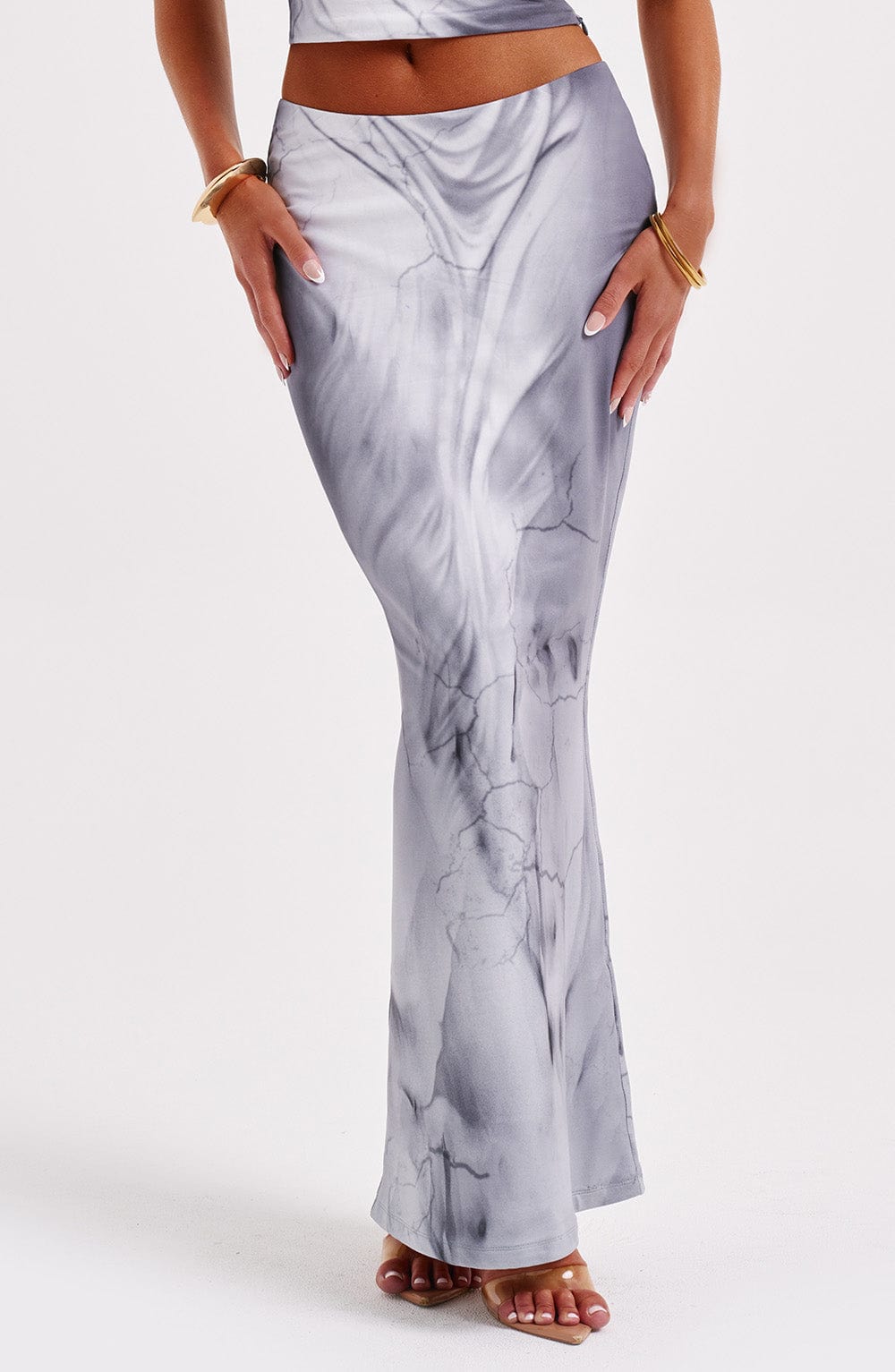 Charmayne Grey Bodycon Maxi Skirt - Lower Waist Jersey