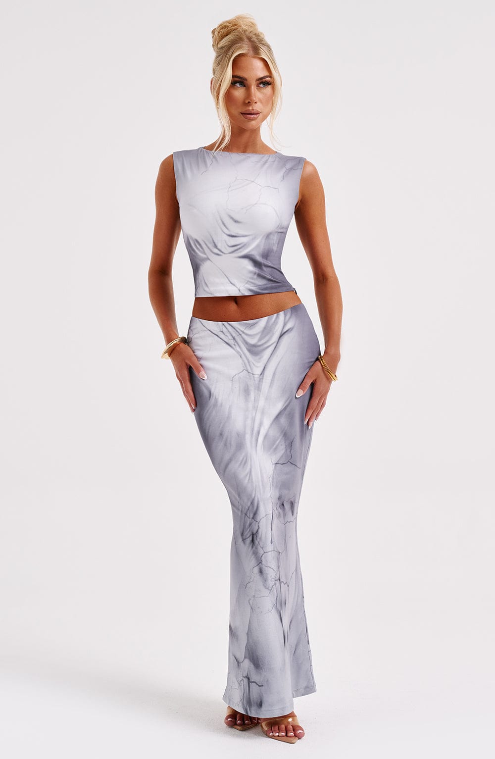 Charmayne Grey Bodycon Maxi Skirt - Lower Waist Jersey