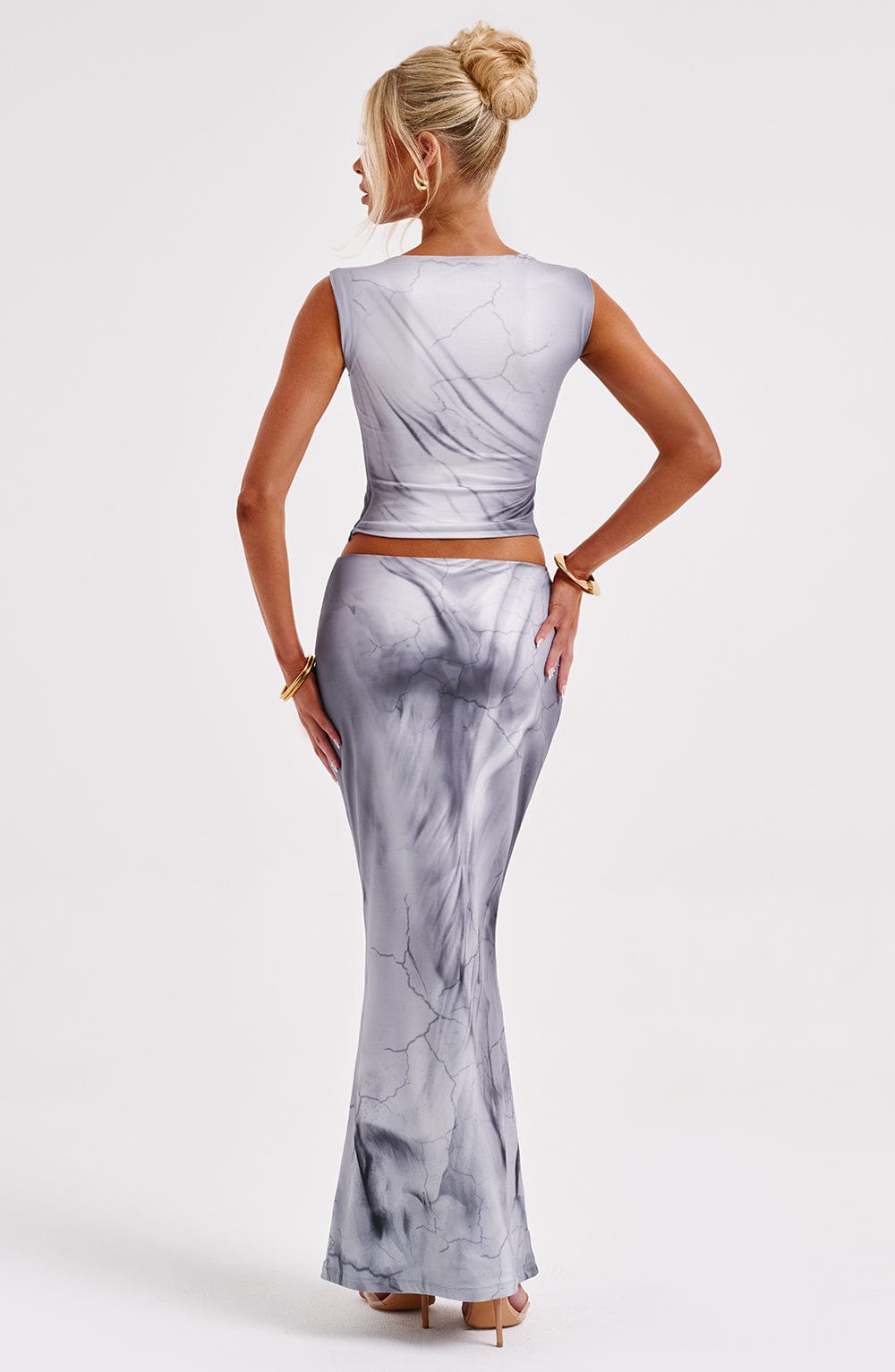 Charmayne Grey Bodycon Maxi Skirt - Lower Waist Jersey