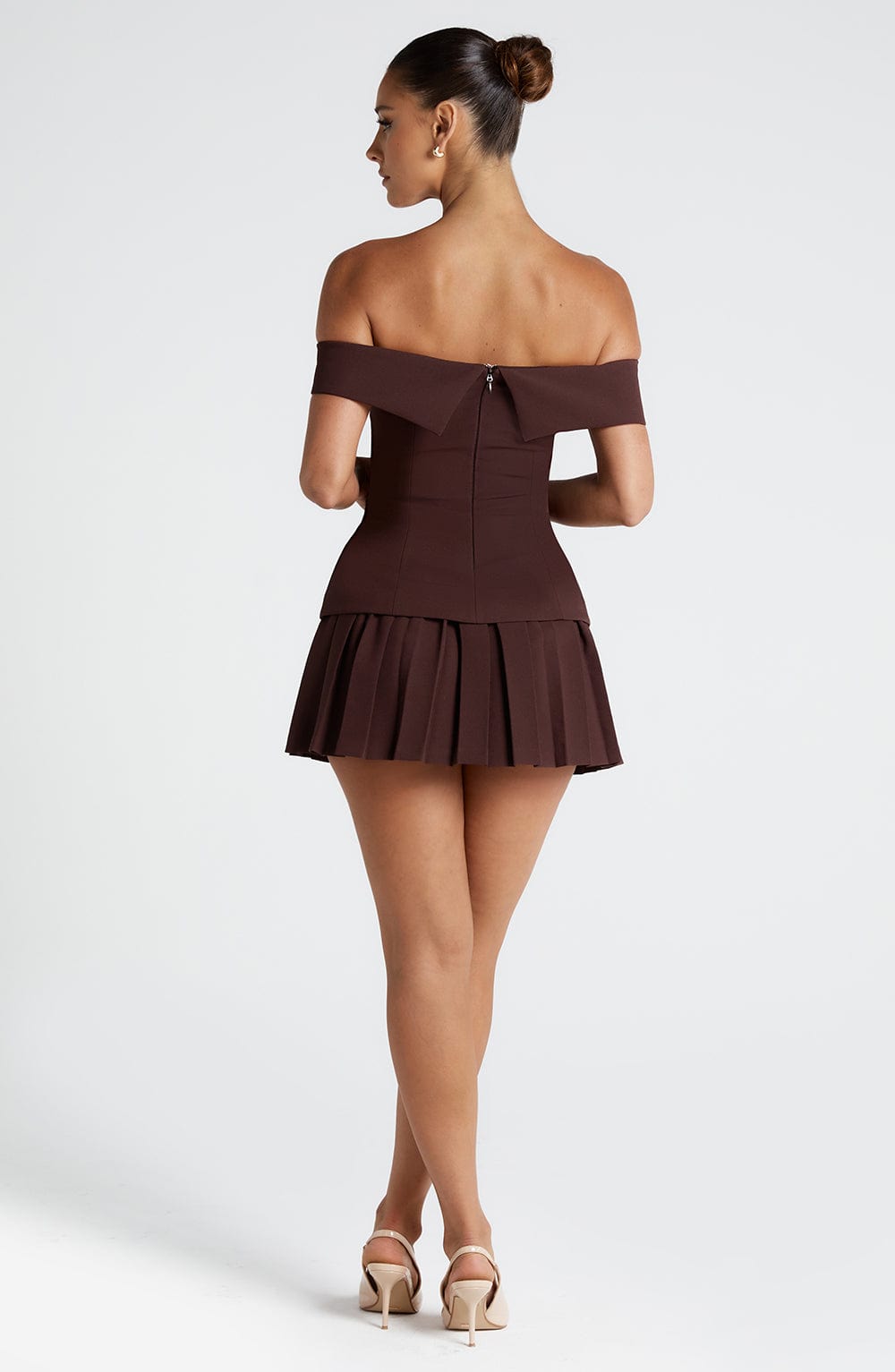 Blakely Plum Brown Bardot Neckline Button-Down Top