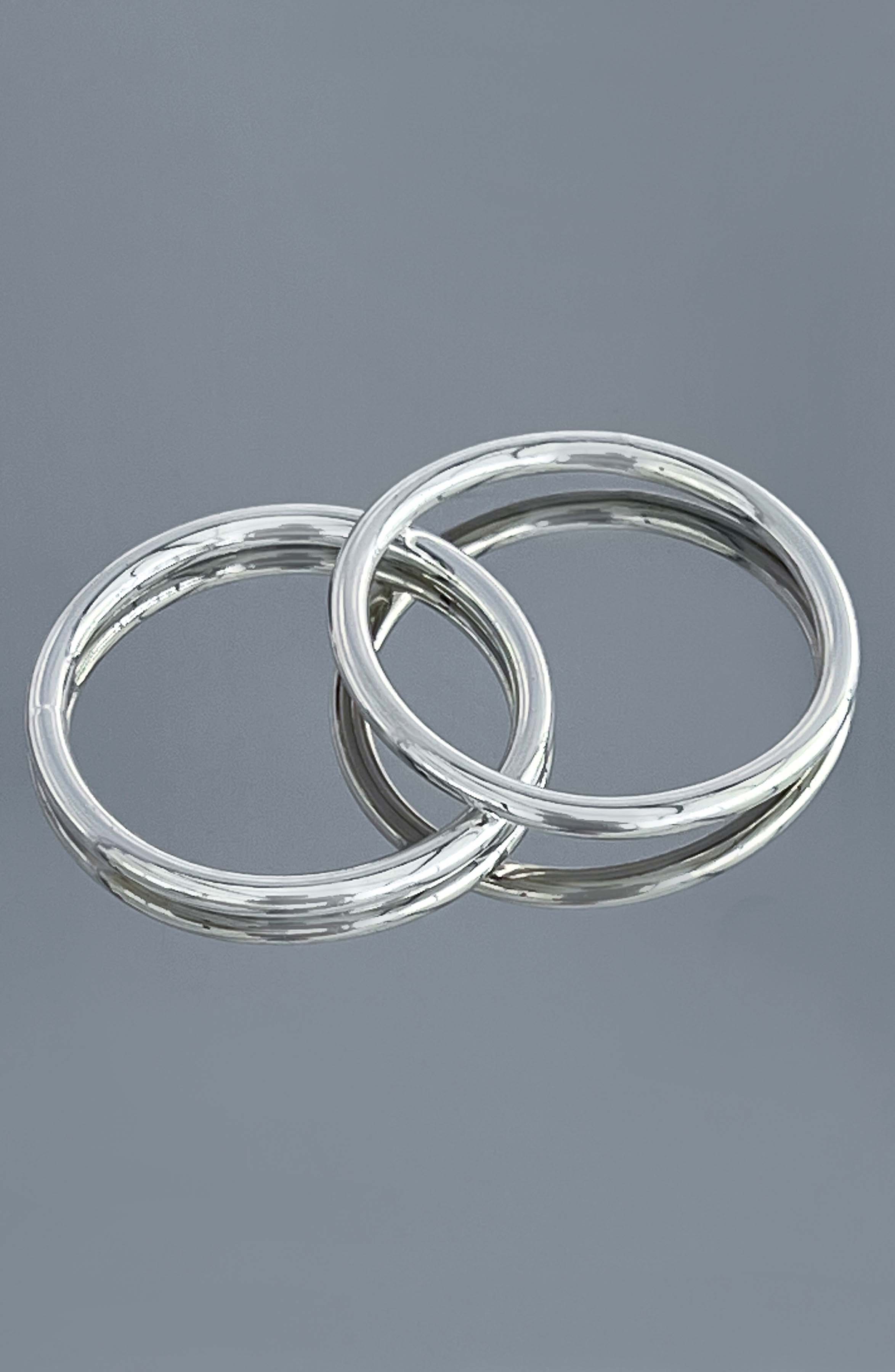 Silver Plated Brass Bangles Set - 2 Pack Minimalist Stackable Bracelets