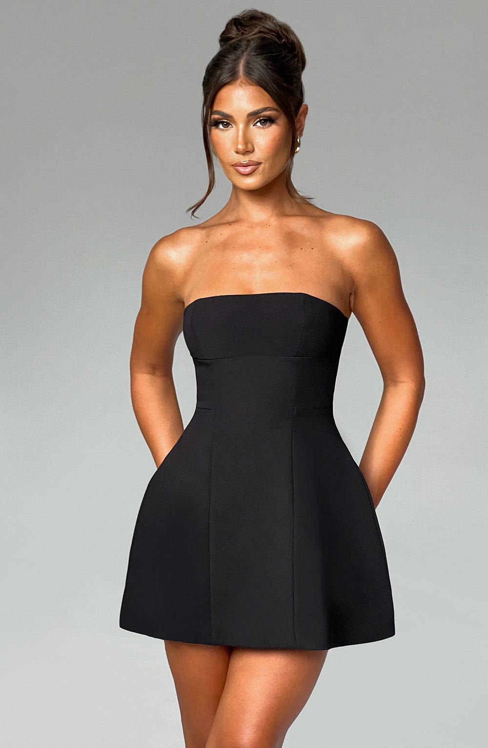 Asha Strapless Mini Dress - Black Bubble Skirt for Date Nights