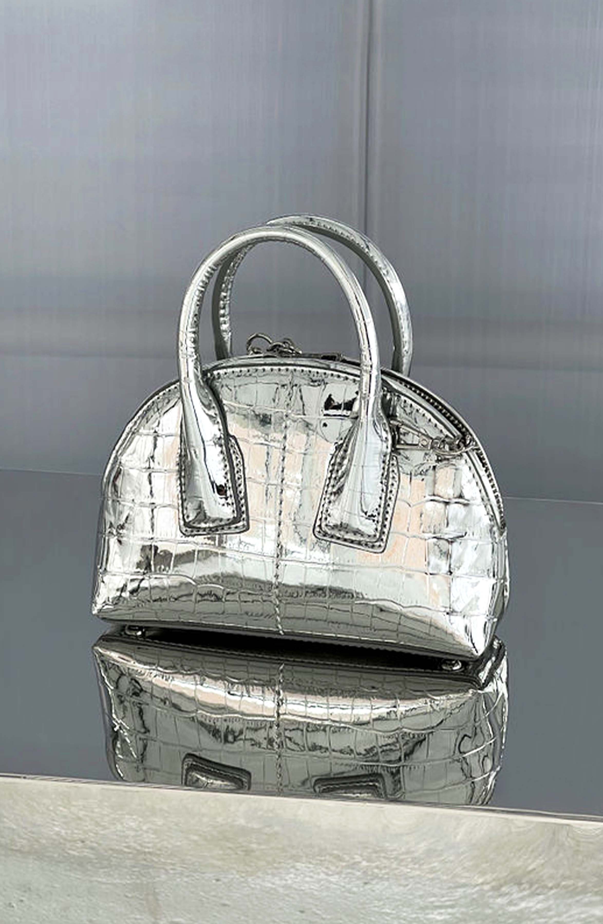 Amari Silver Mini Bag with Short Handles & Zip Top