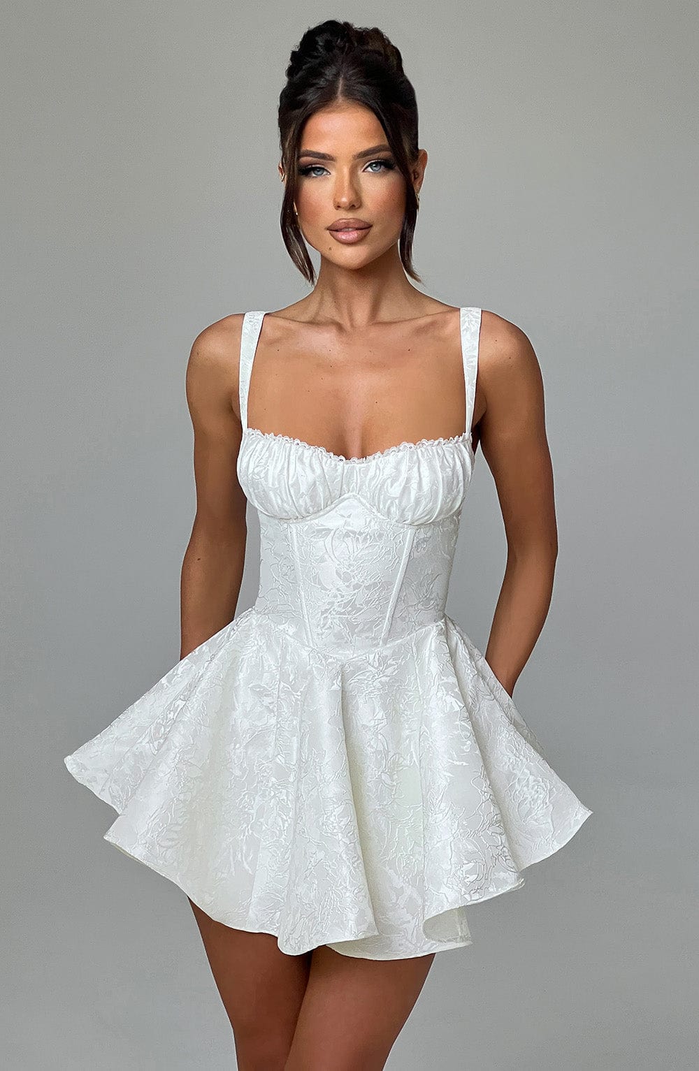 Emelie Ivory Floral Jacquard Playsuit with Lace Trim