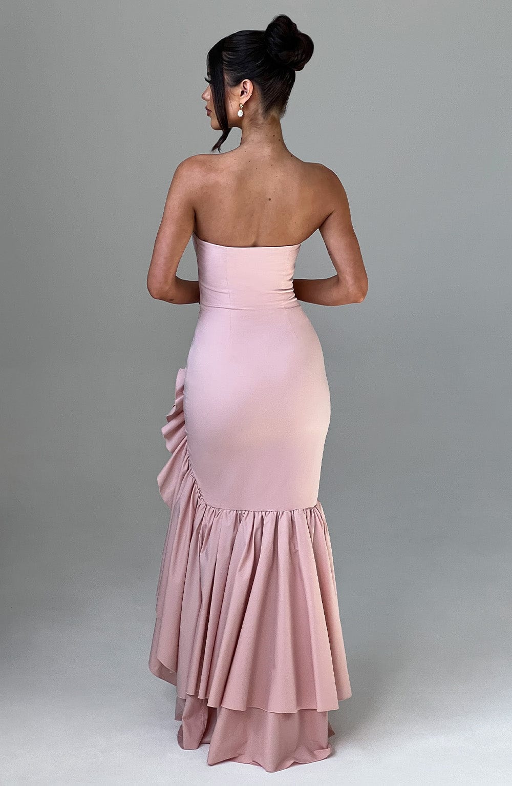 Angelina Strapless Maxi Dress with Frilled Skirt in Blush