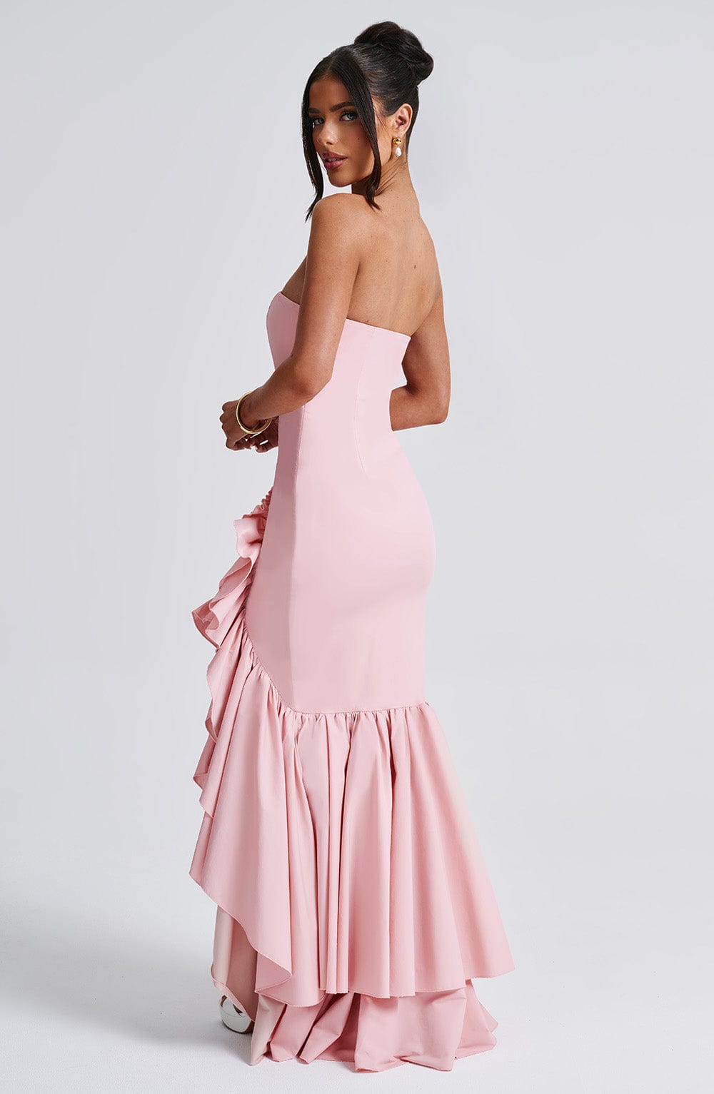 Angelina Strapless Maxi Dress with Frilled Skirt in Blush