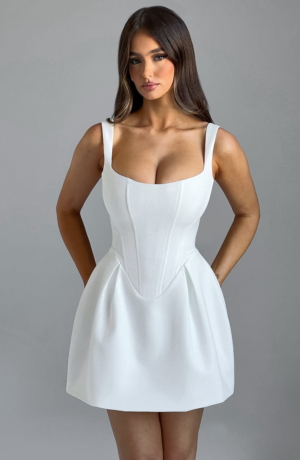 Janiyah Ivory Corset Mini Dress with Voluminous Skirt