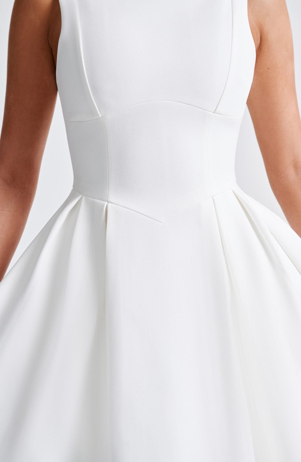 Clarabella Ivory Midi Dress with Tulle Skirt & Scoop Back