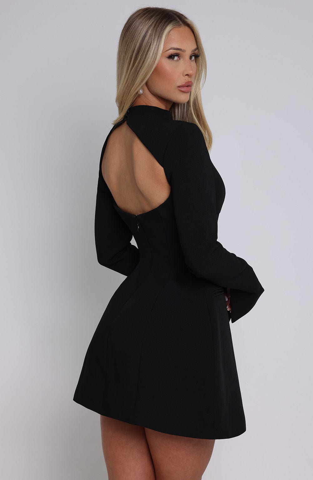 Black Mini Dress with Keyhole Back - Kelly Crepe Dress