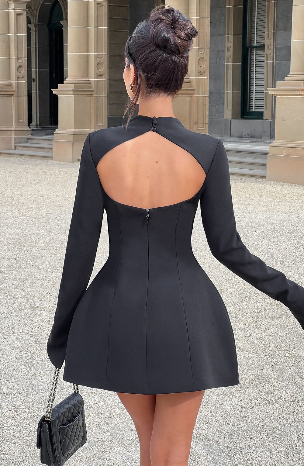 Black Mini Dress with Keyhole Back - Kelly Crepe Dress