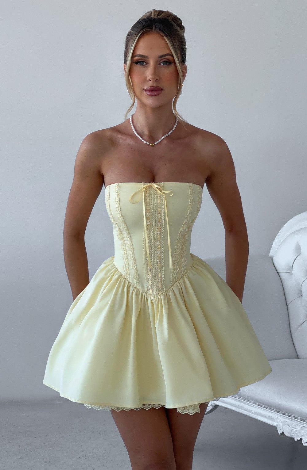 Evie Strapless Mini Dress with Tulle Skirt - Lemon