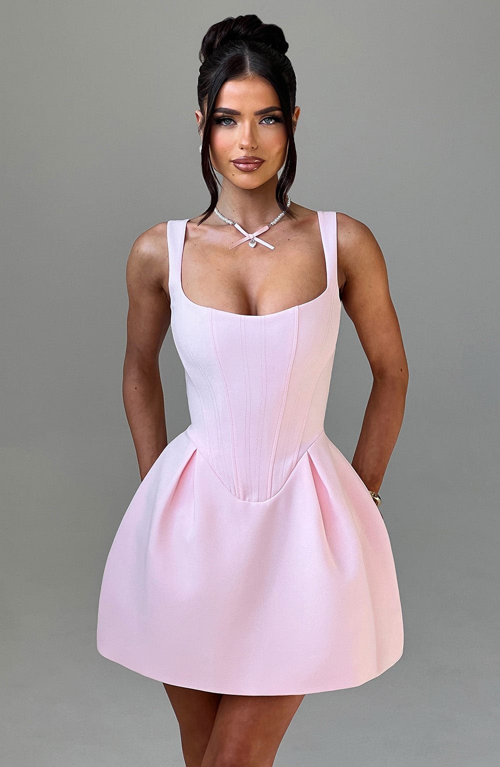 Janiyah Blush Corset Mini Dress with Bubble Skirt