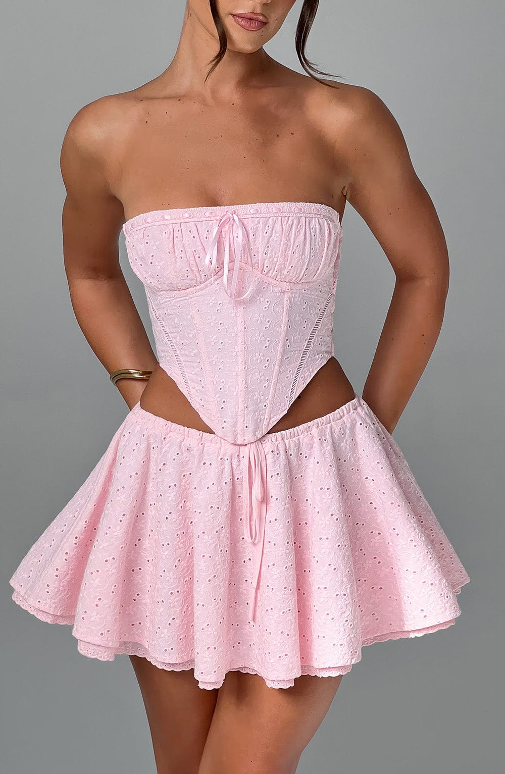 Floral Broderie Anglaise Corset Top - Wilma Blush