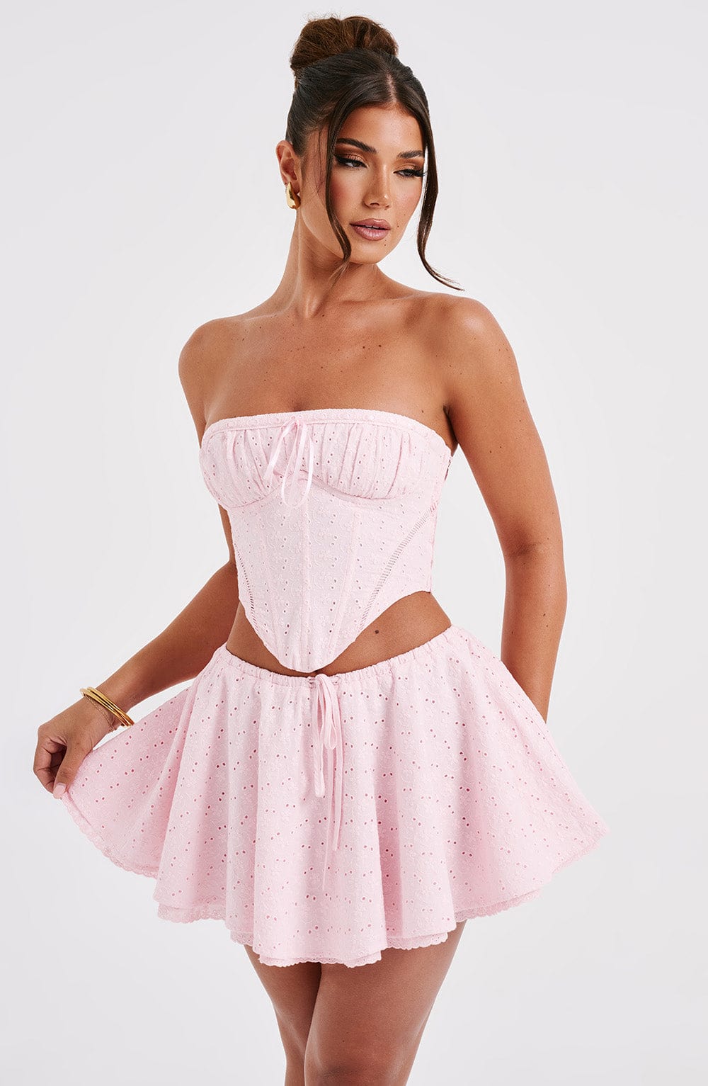 Floral Broderie Anglaise Corset Top - Wilma Blush