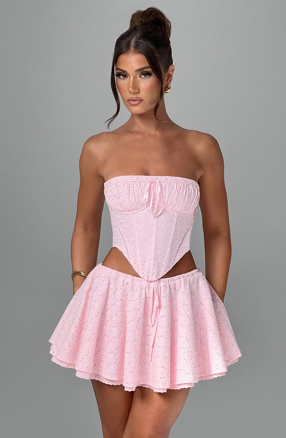 Floral Broderie Anglaise Corset Top - Wilma Blush