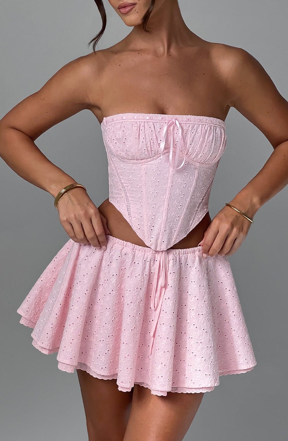 Floral Broderie Anglaise Corset Top - Wilma Blush