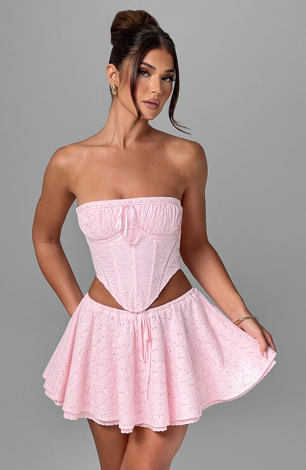Floral Broderie Anglaise Corset Top - Wilma Blush