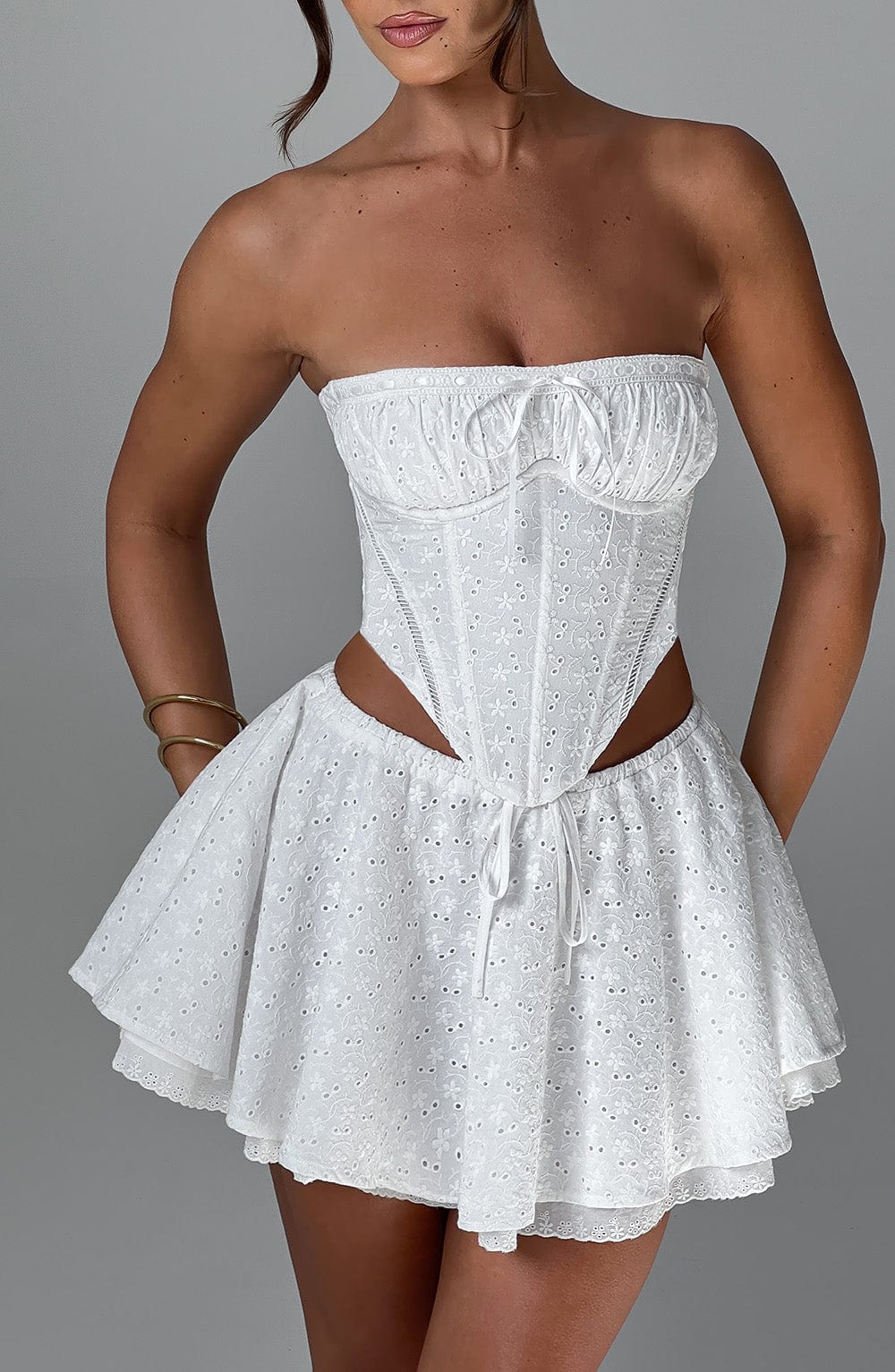 Wilma Ivory Floral Broderie Anglaise Corset with Lace Up Back