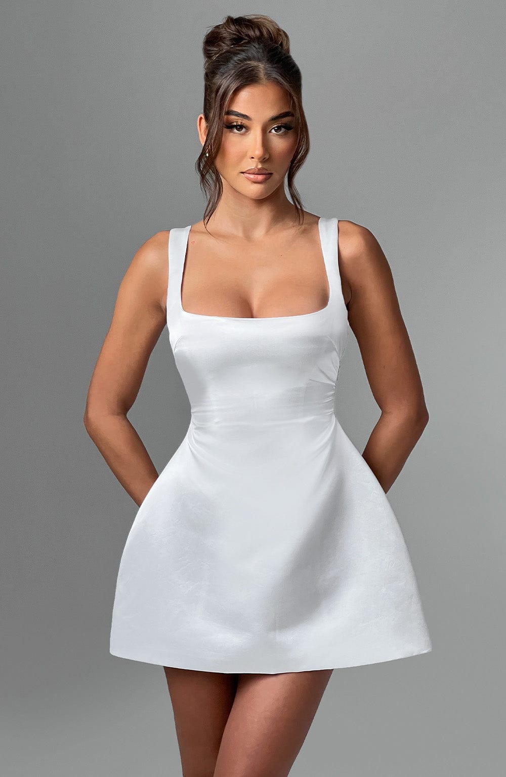 Ivory Satin Sofie Mini Dress with Adjustable Straps