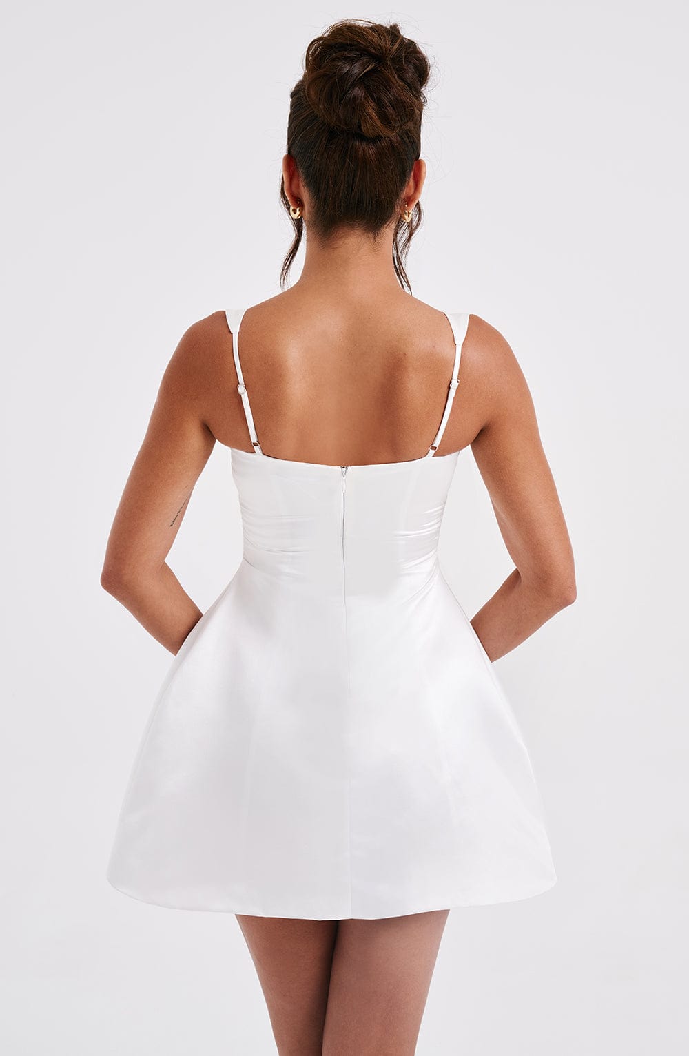 Ivory Satin Sofie Mini Dress with Adjustable Straps