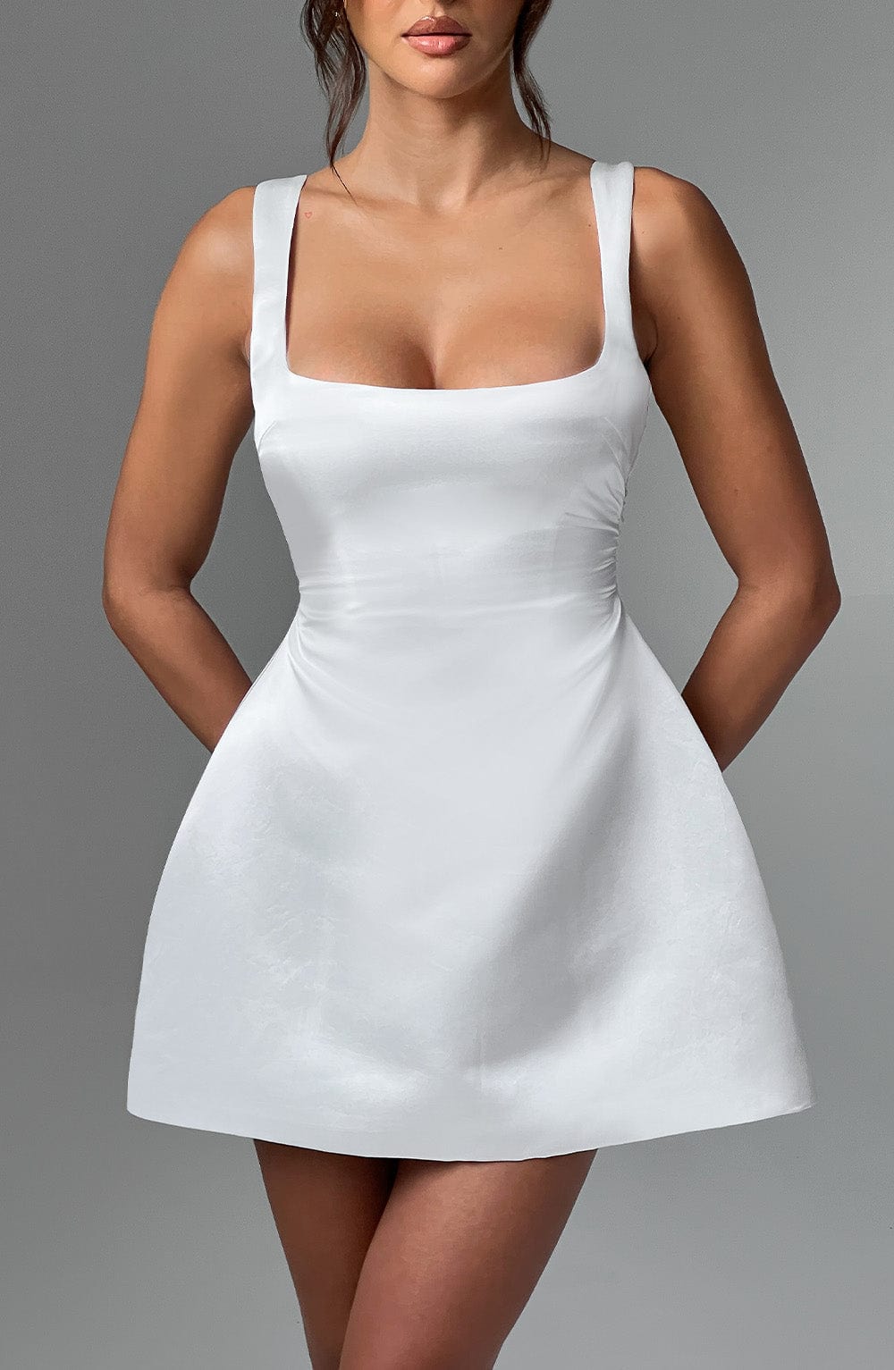Ivory Satin Sofie Mini Dress with Adjustable Straps