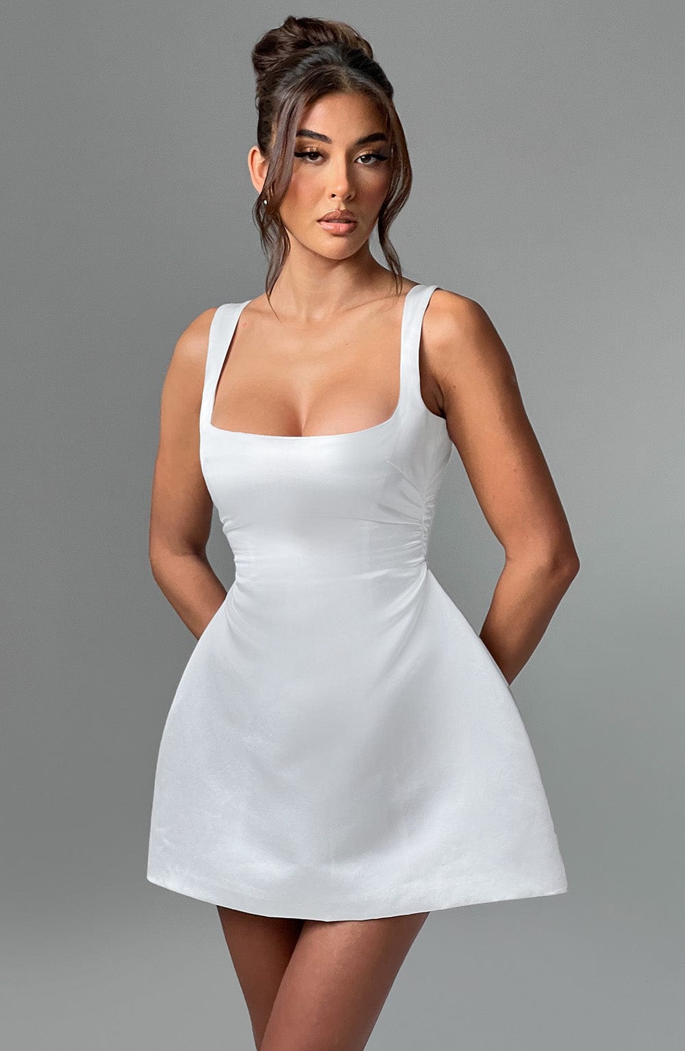 Ivory Satin Sofie Mini Dress with Adjustable Straps